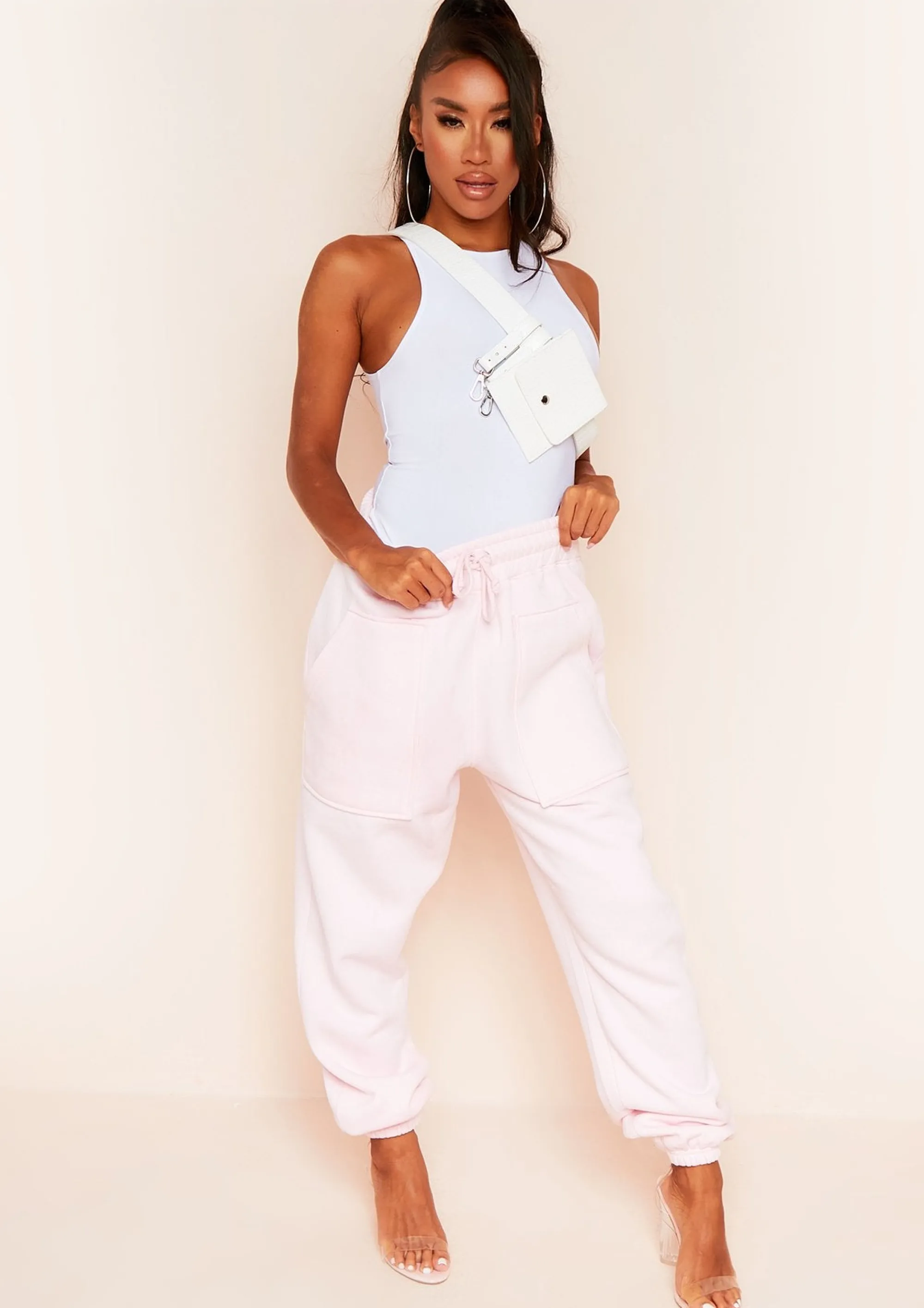 Missy Empire Romy Baby Pink Pocket Front Oversized Joggers Shop