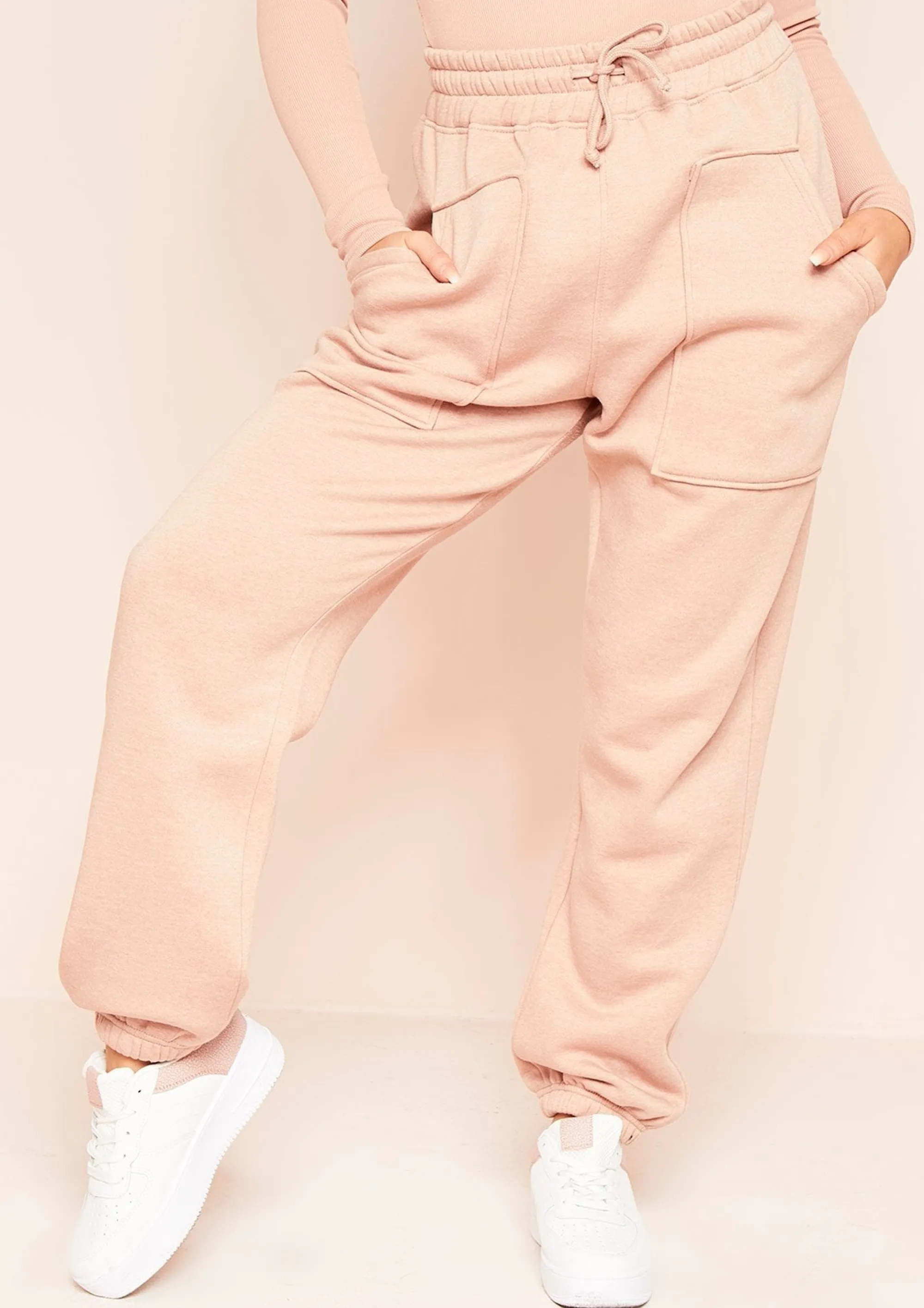 Missy Empire Romy Dusty Rose Pocket Front Oversized Joggers^Women Tracksuits