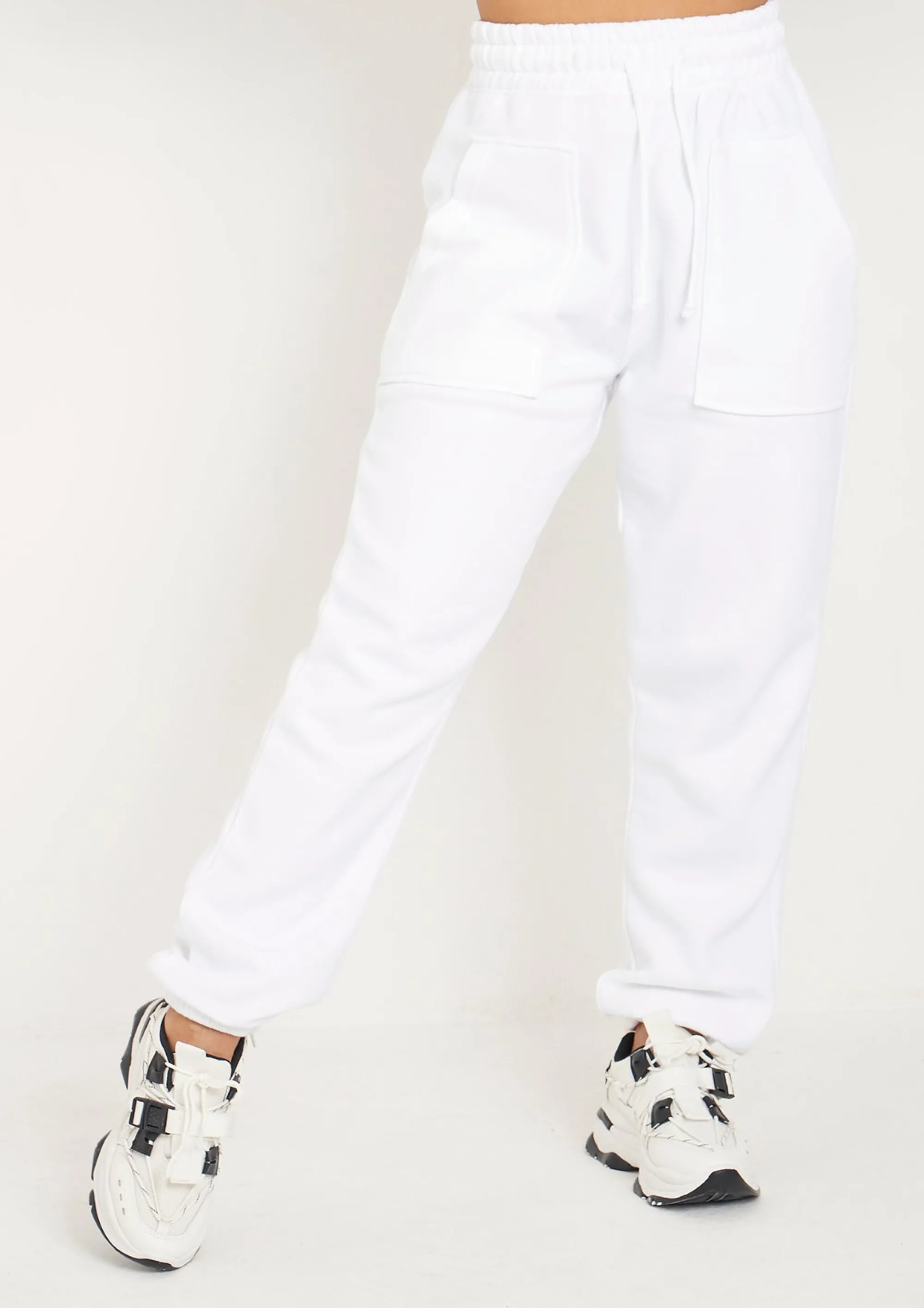 Missy Empire Romy White Pocket Front Oversized Joggers^Women Tracksuits