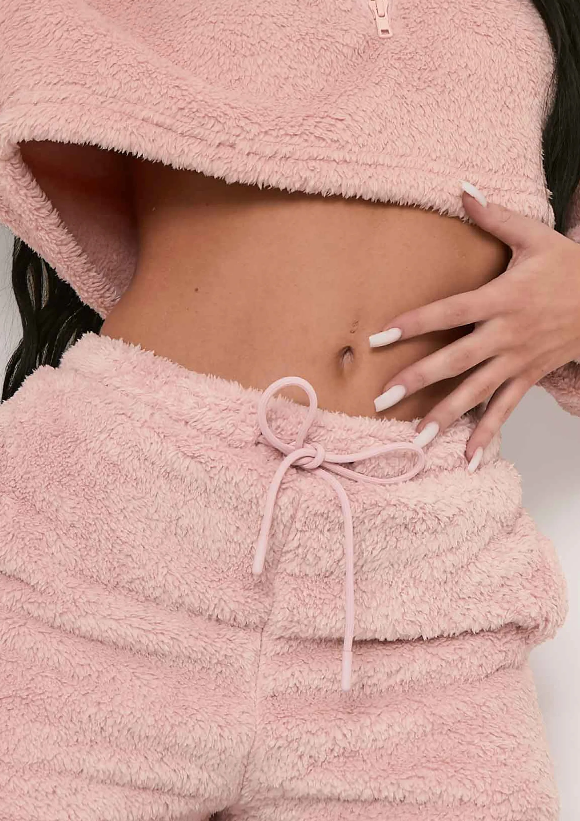 Missy Empire Rose Pink Fluffy Teddy Drawstring Shorts^Women Shorts