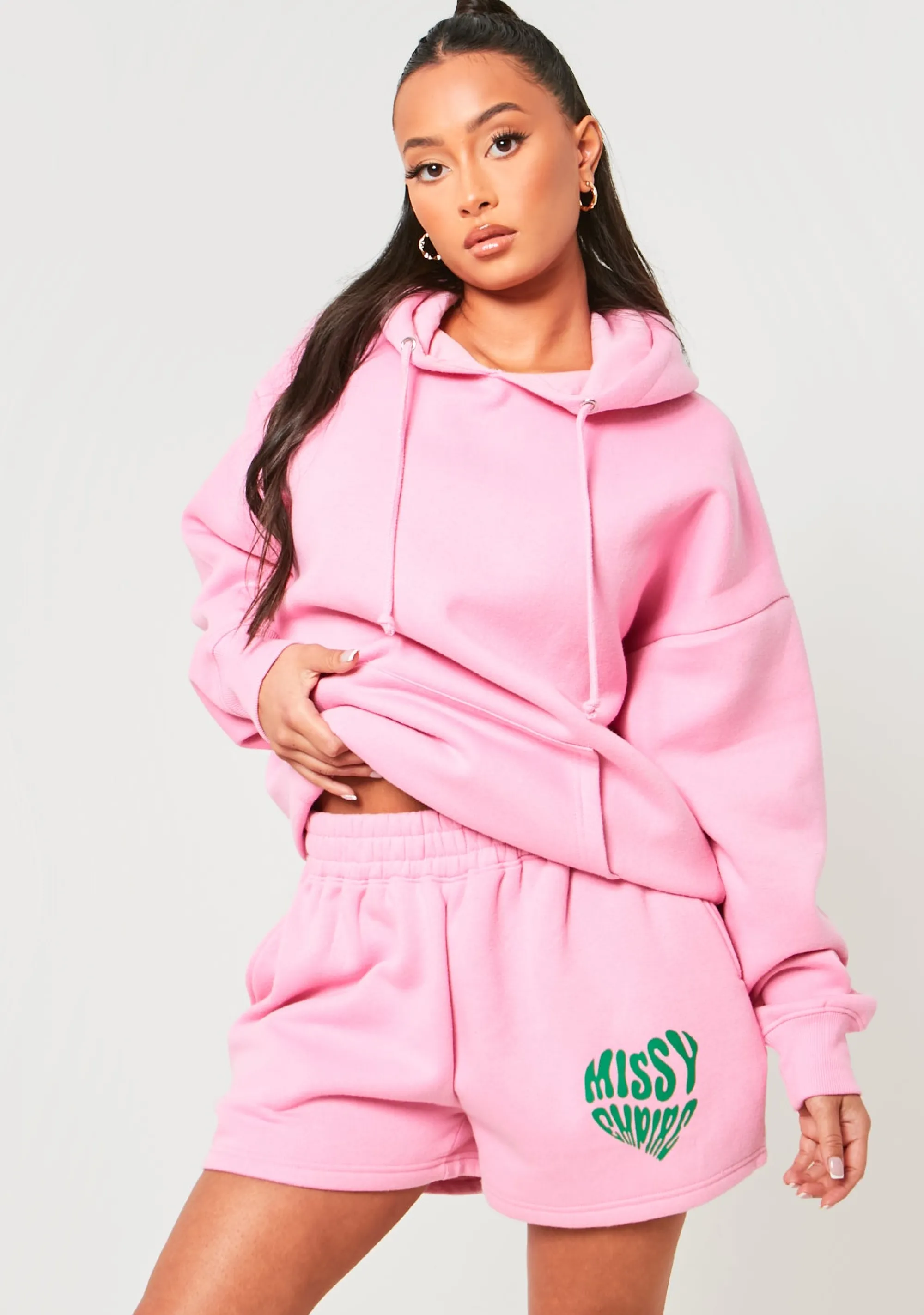 Missy Empire Roux Pink Heart Print Shorts^Women Tracksuits