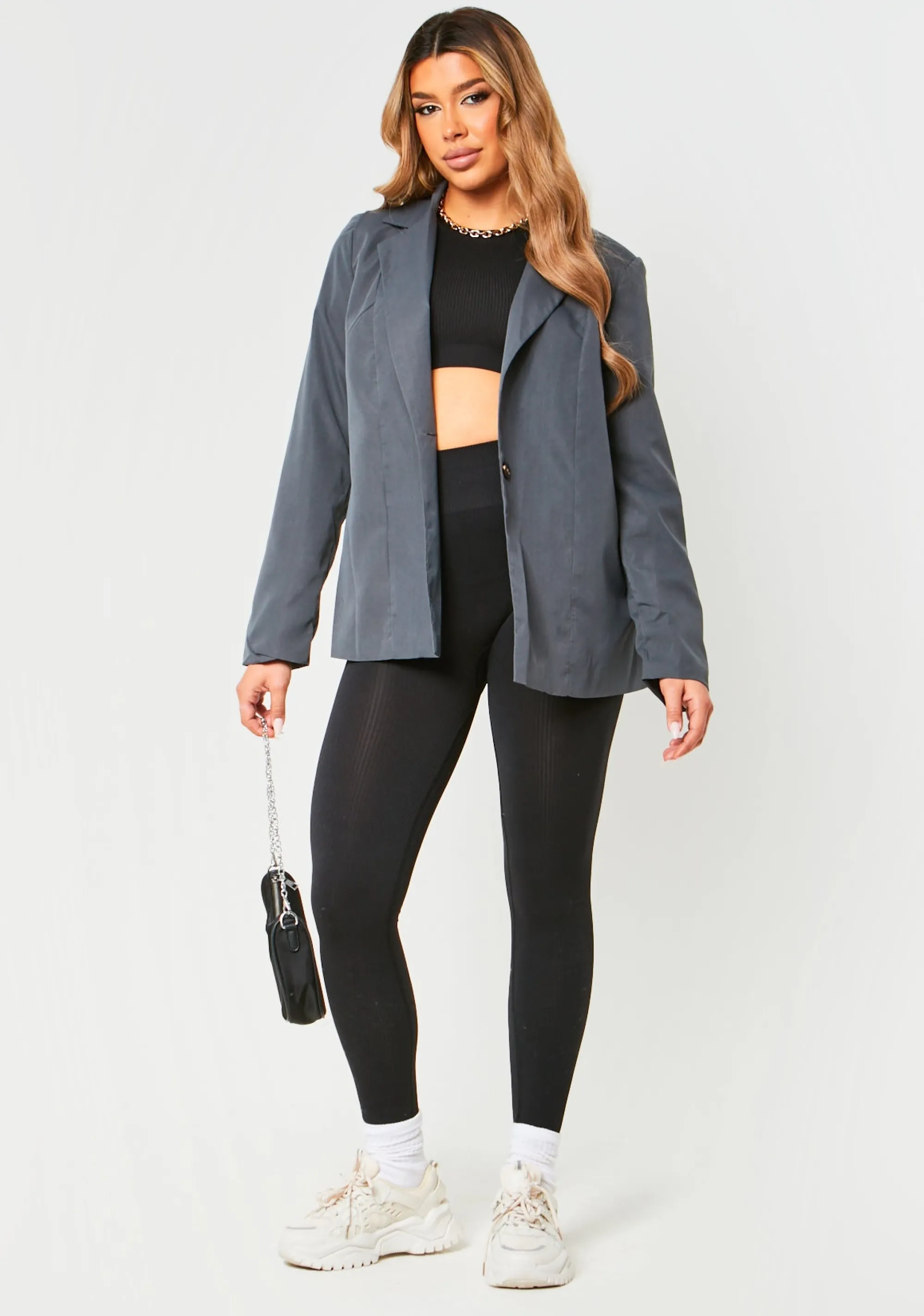 Missy Empire Sabrina Charcoal Tailored Oversized Blazer Discount