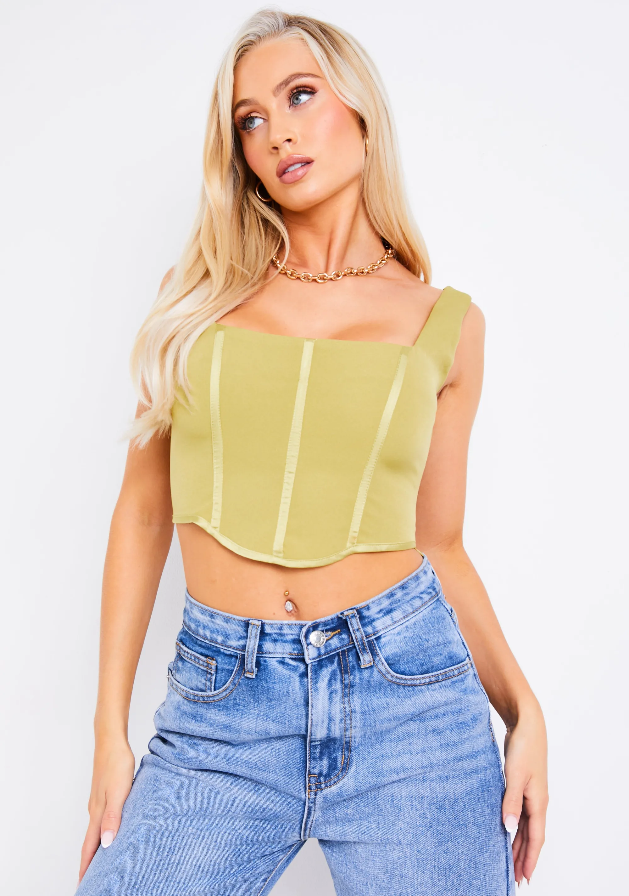 Missy Empire Safiyya Khaki Corset Top Cheap