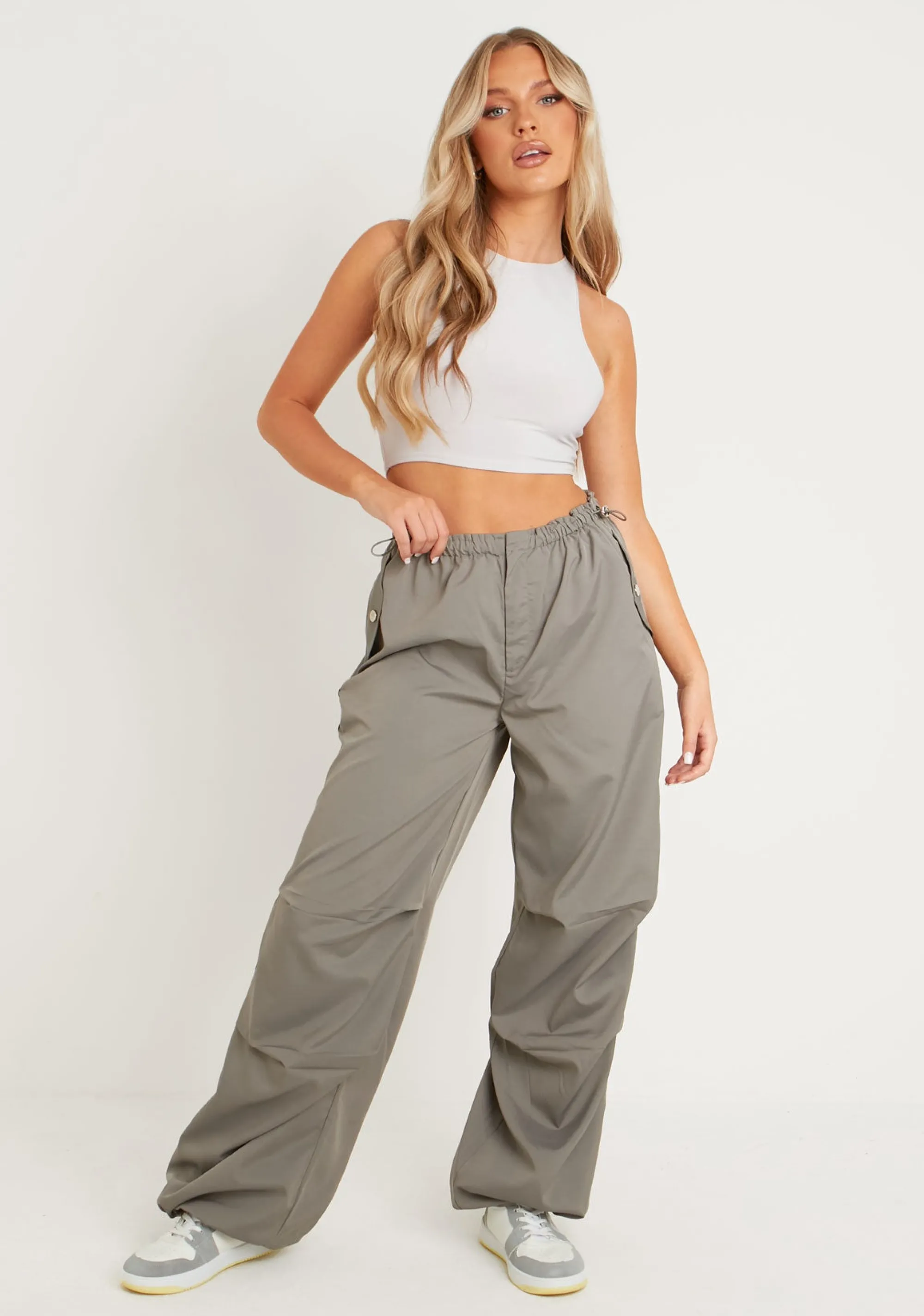 Missy Empire Samantha Charcoal Parachute Cargo Pants^Women Trousers