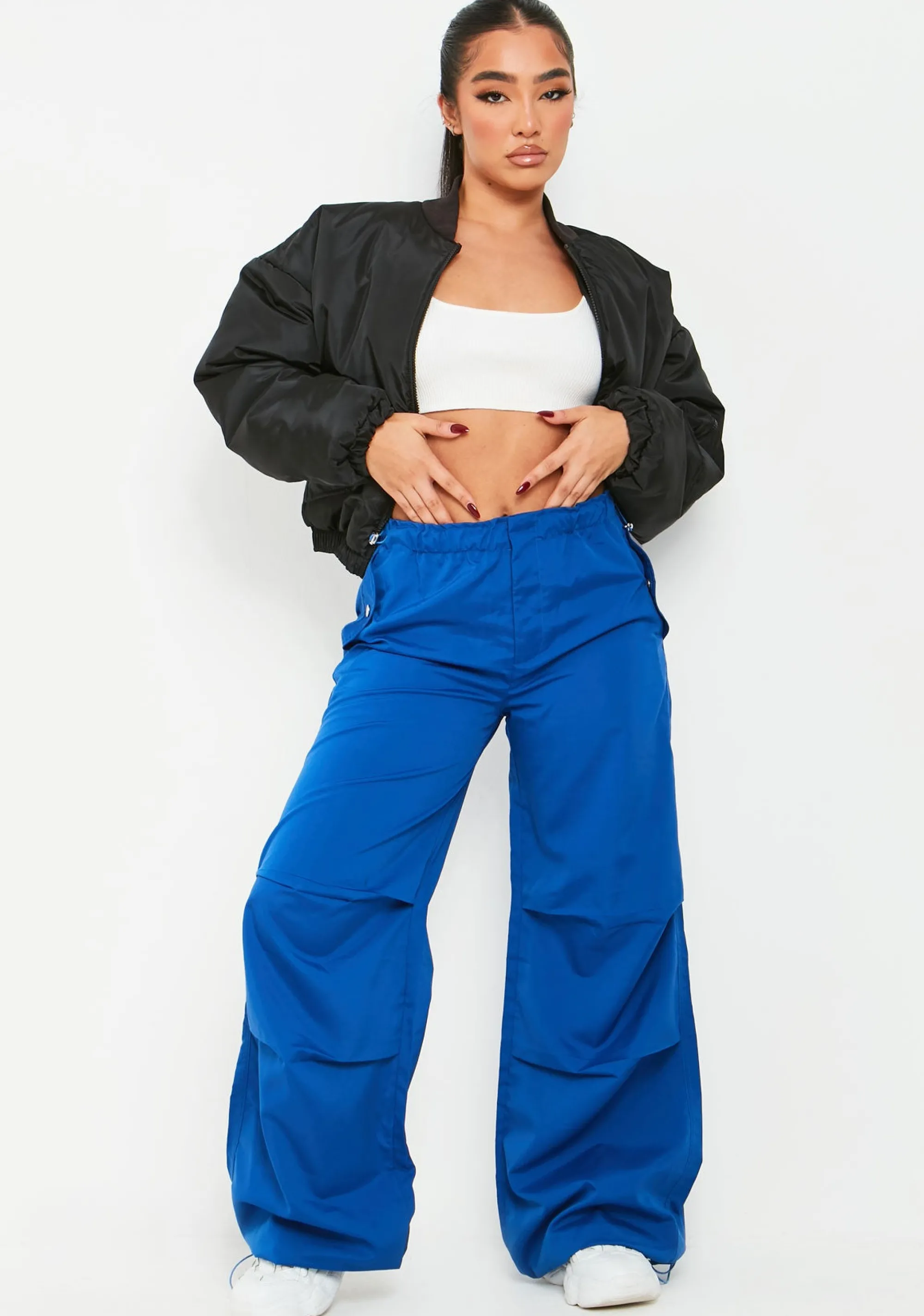 Missy Empire Samantha Cobalt Blue Parachute Cargo Pants^Women Trousers