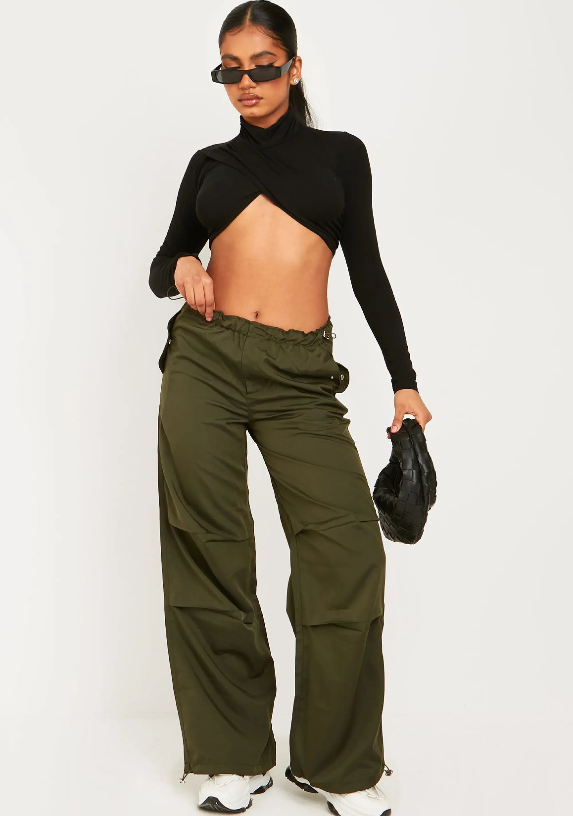 Missy Empire Samantha Khaki Toggle Low Waist Parachute Cargo Pants^Women Trousers