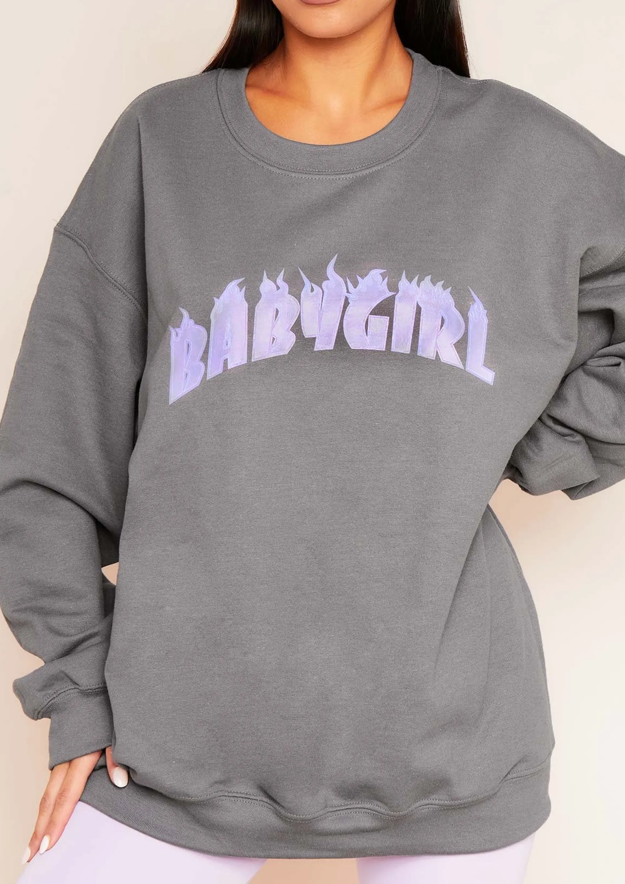 Missy Empire Sancia Charcoal Babygirl Slogan Oversized Sweatshirt Outlet