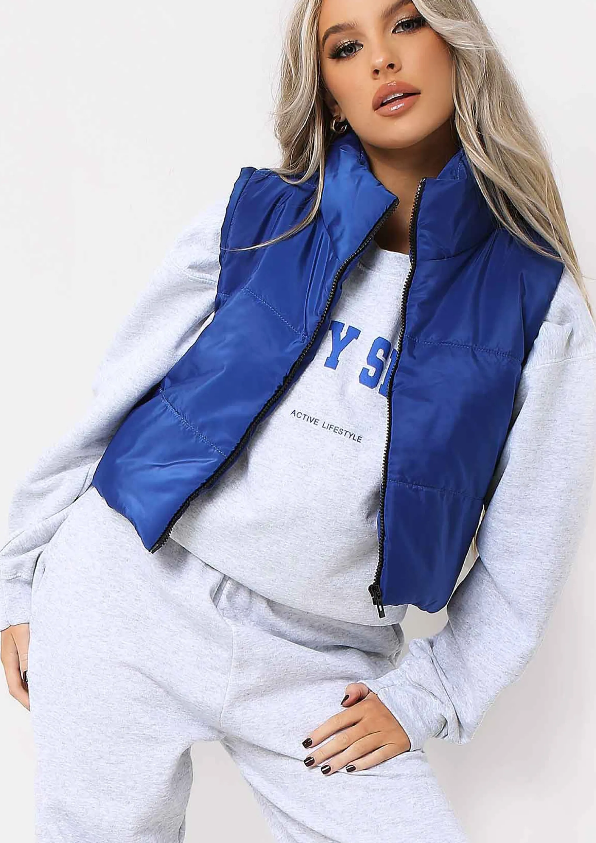 Missy Empire Sapphire Cobalt Blue Cropped Puffer Gilet Best