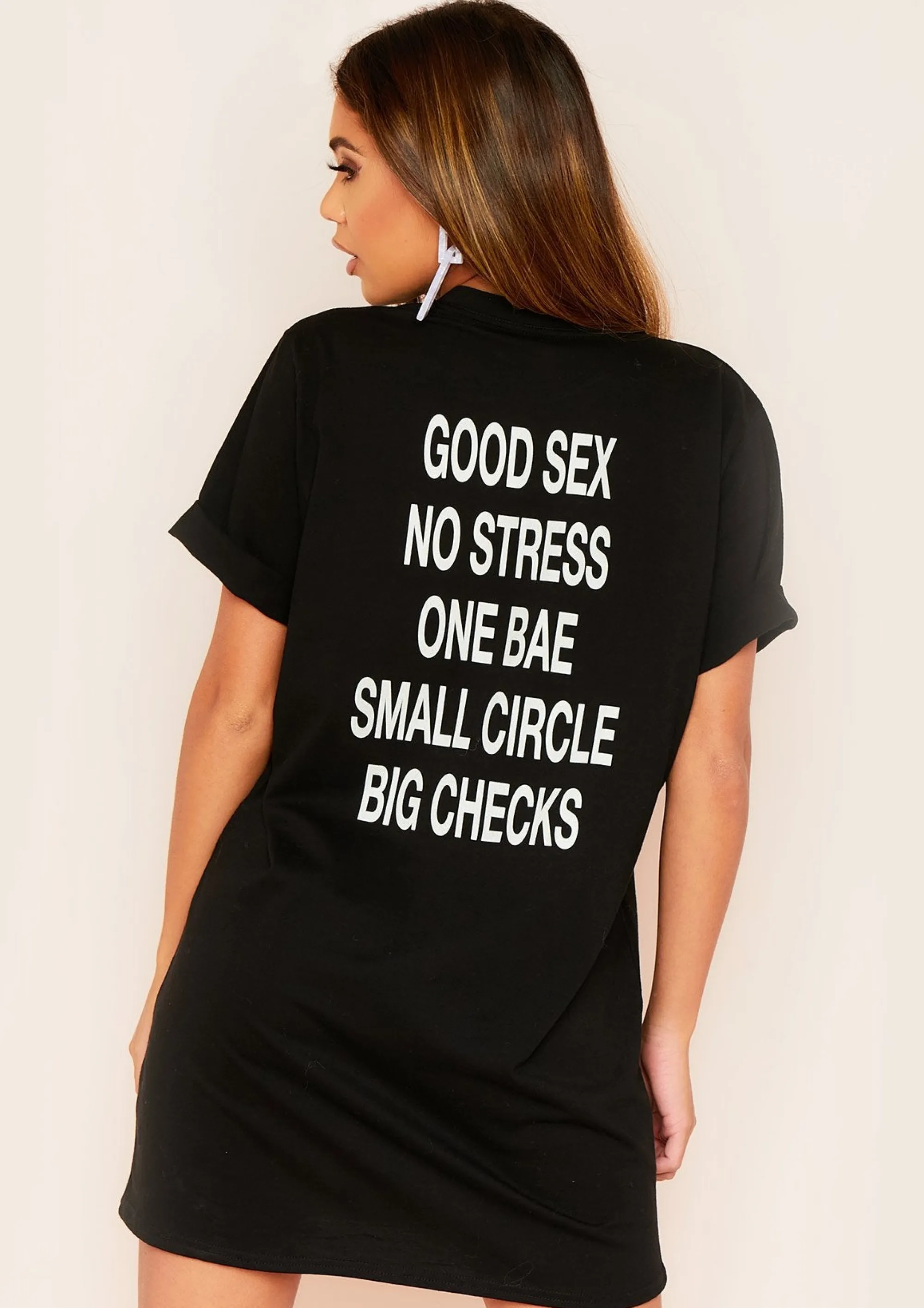 Missy Empire Sara Black No Stress Graphic Slogan T-Shirt Dress^Women Dresses