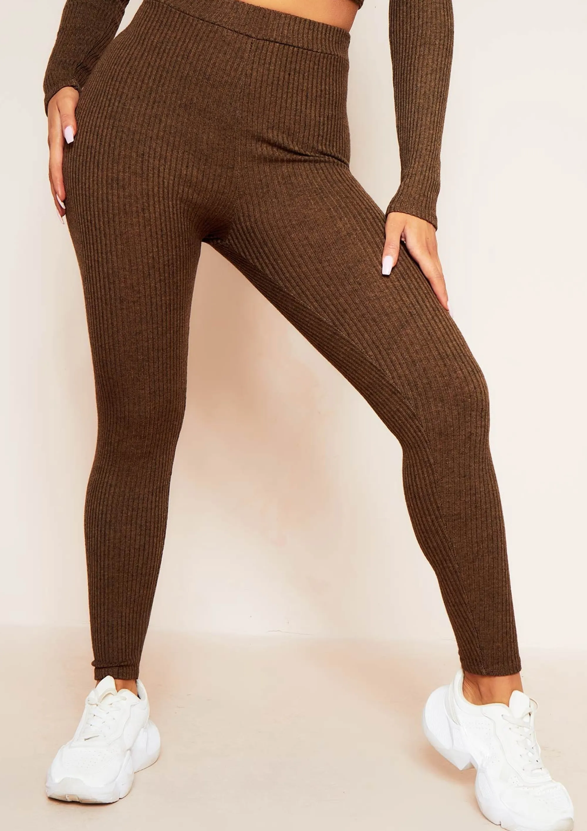 Missy Empire Sarah Chocolate Brushed Ribbed Legging^Women Loungewear