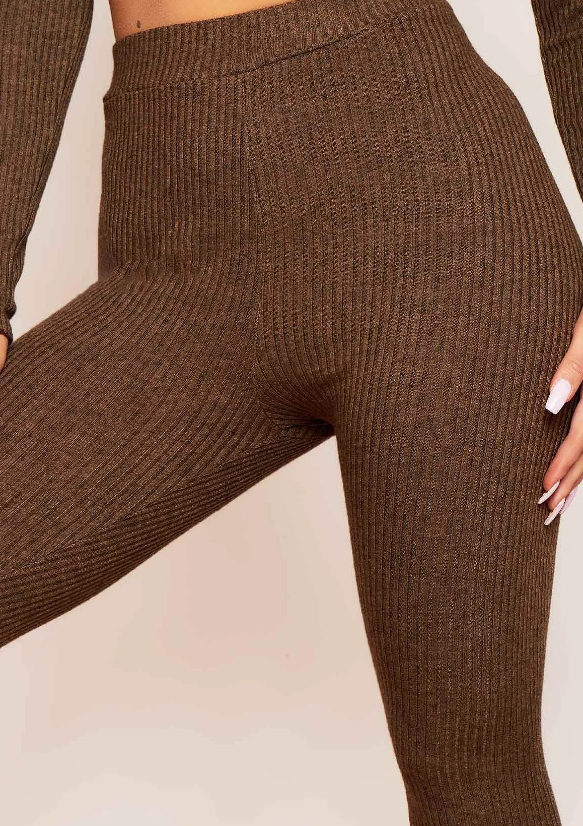 Missy Empire Sarah Chocolate Brushed Ribbed Legging^Women Loungewear