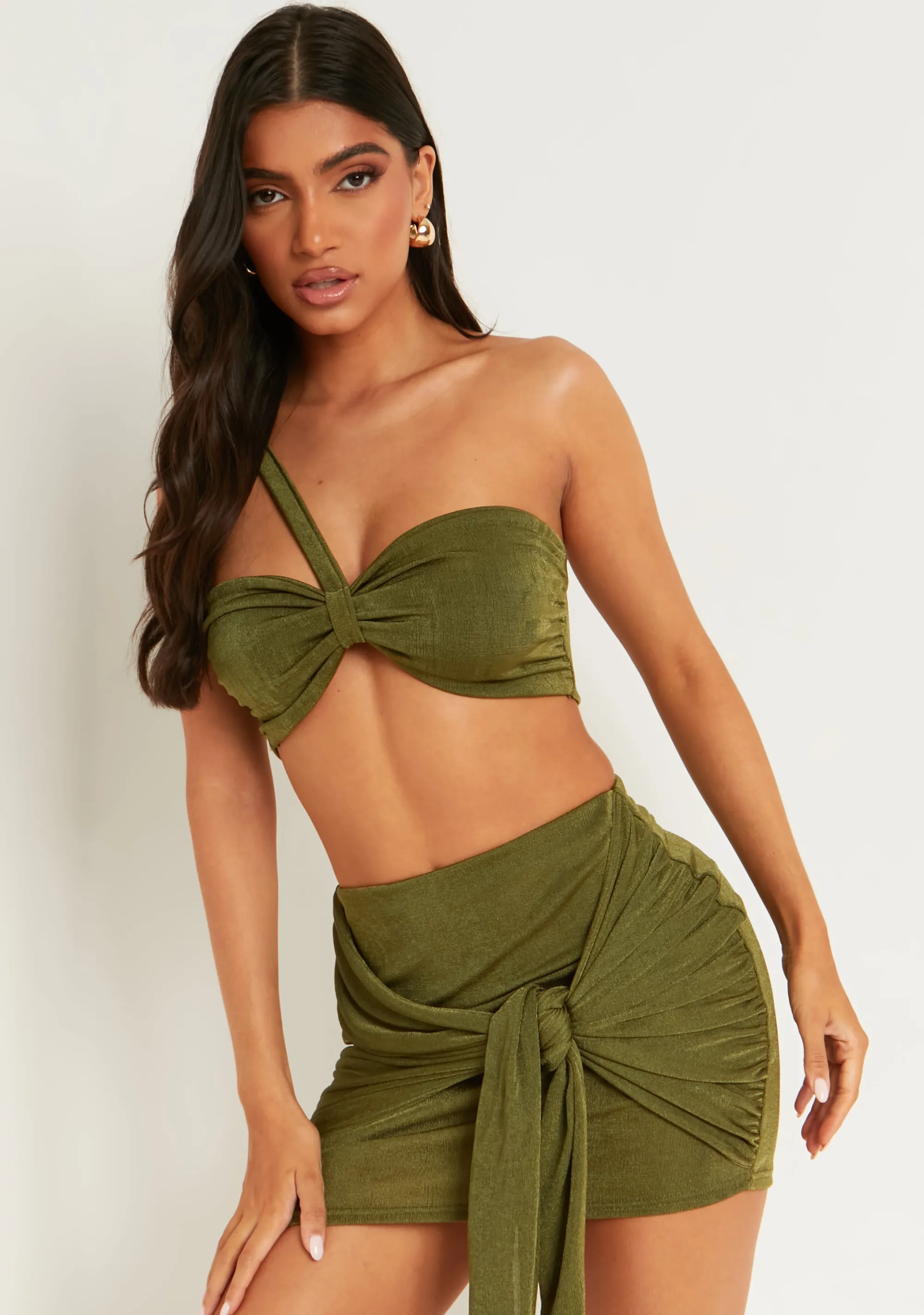 Missy Empire Sarai Olive Knot Detail Mini Skirt Cheap