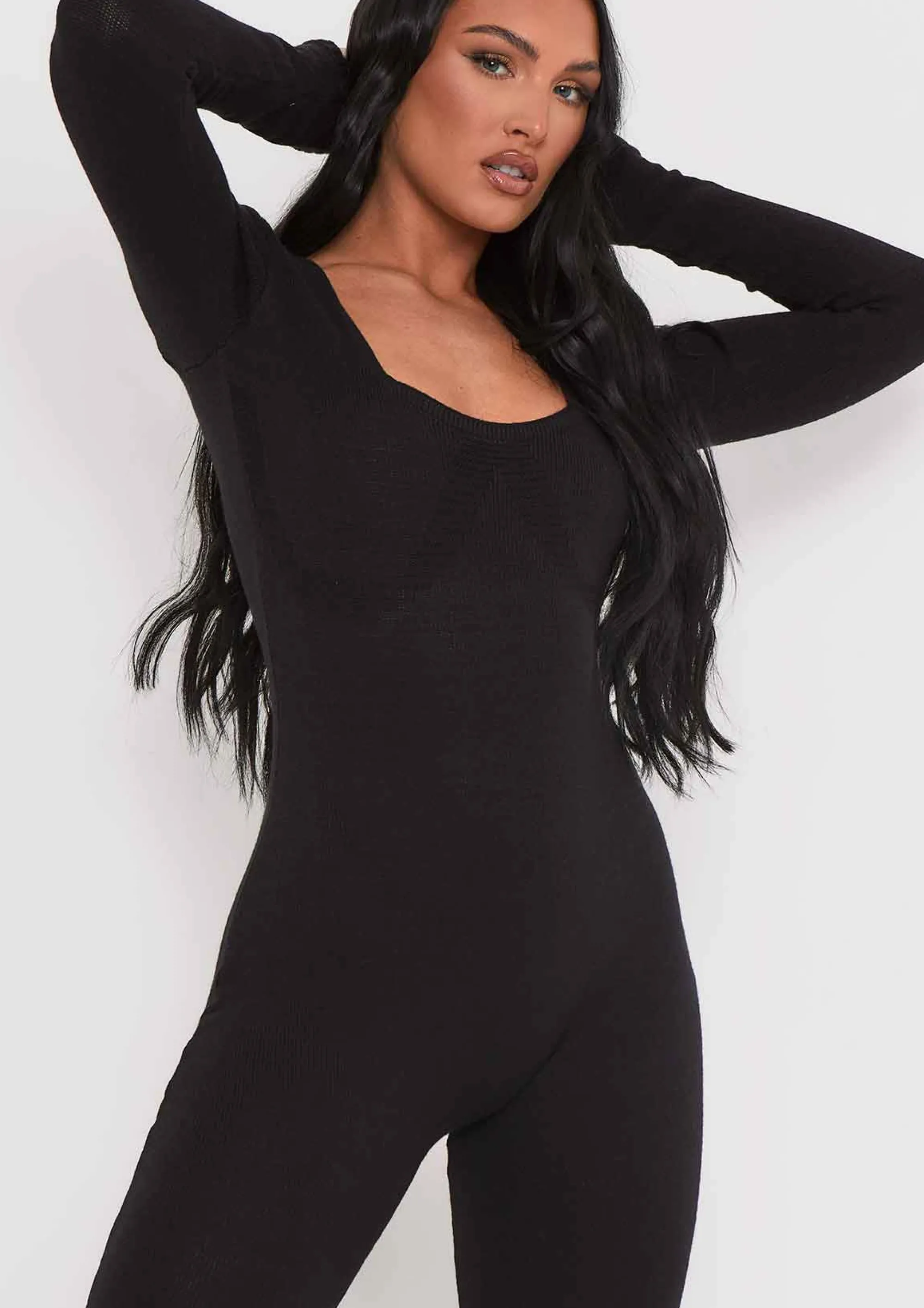 Missy Empire Savannah Black Knitted Long Sleeve Jumpsuit^Women Loungewear