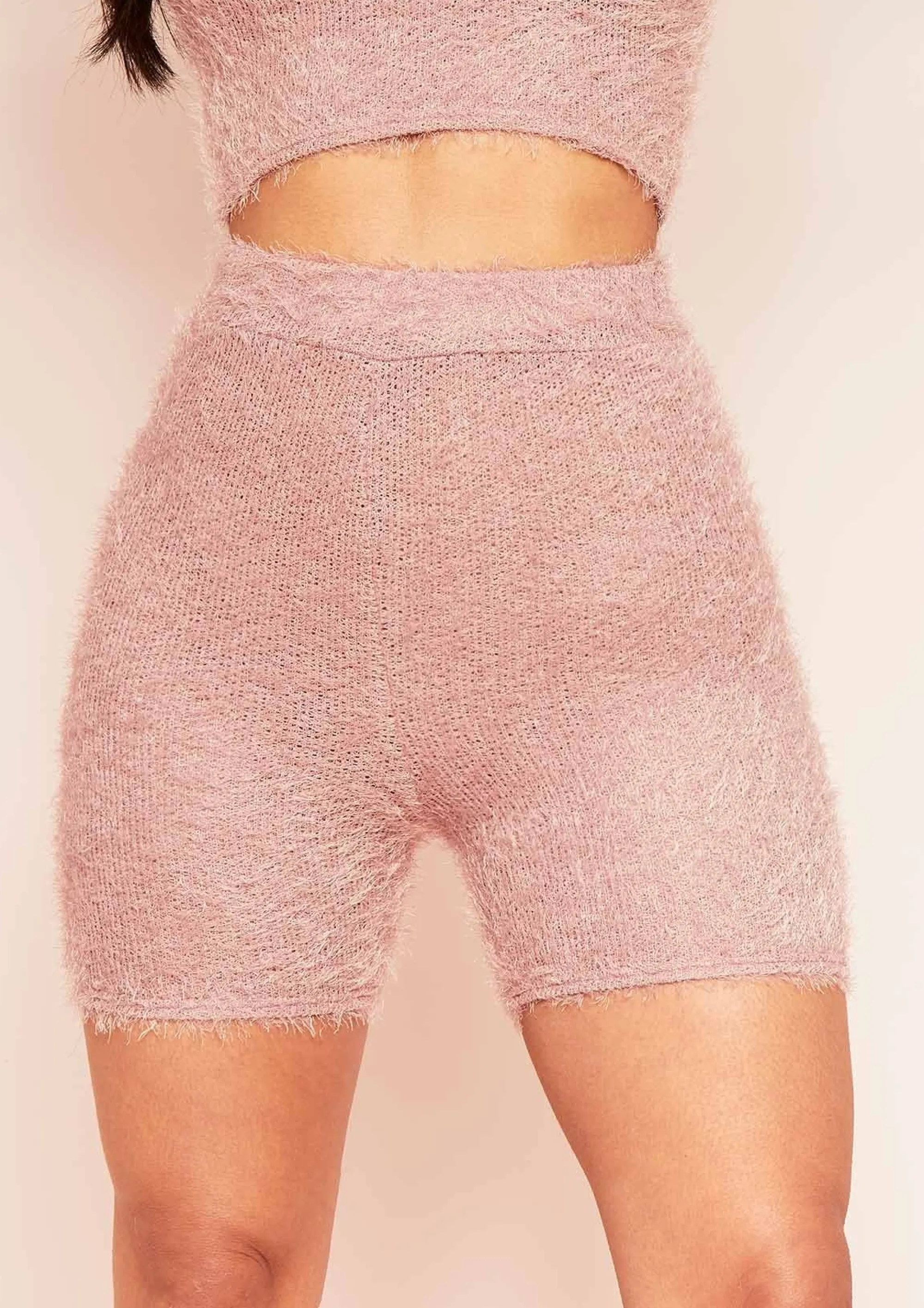 Missy Empire Seena Rose Fluffy Knit High Waist Shorts^Women Shorts