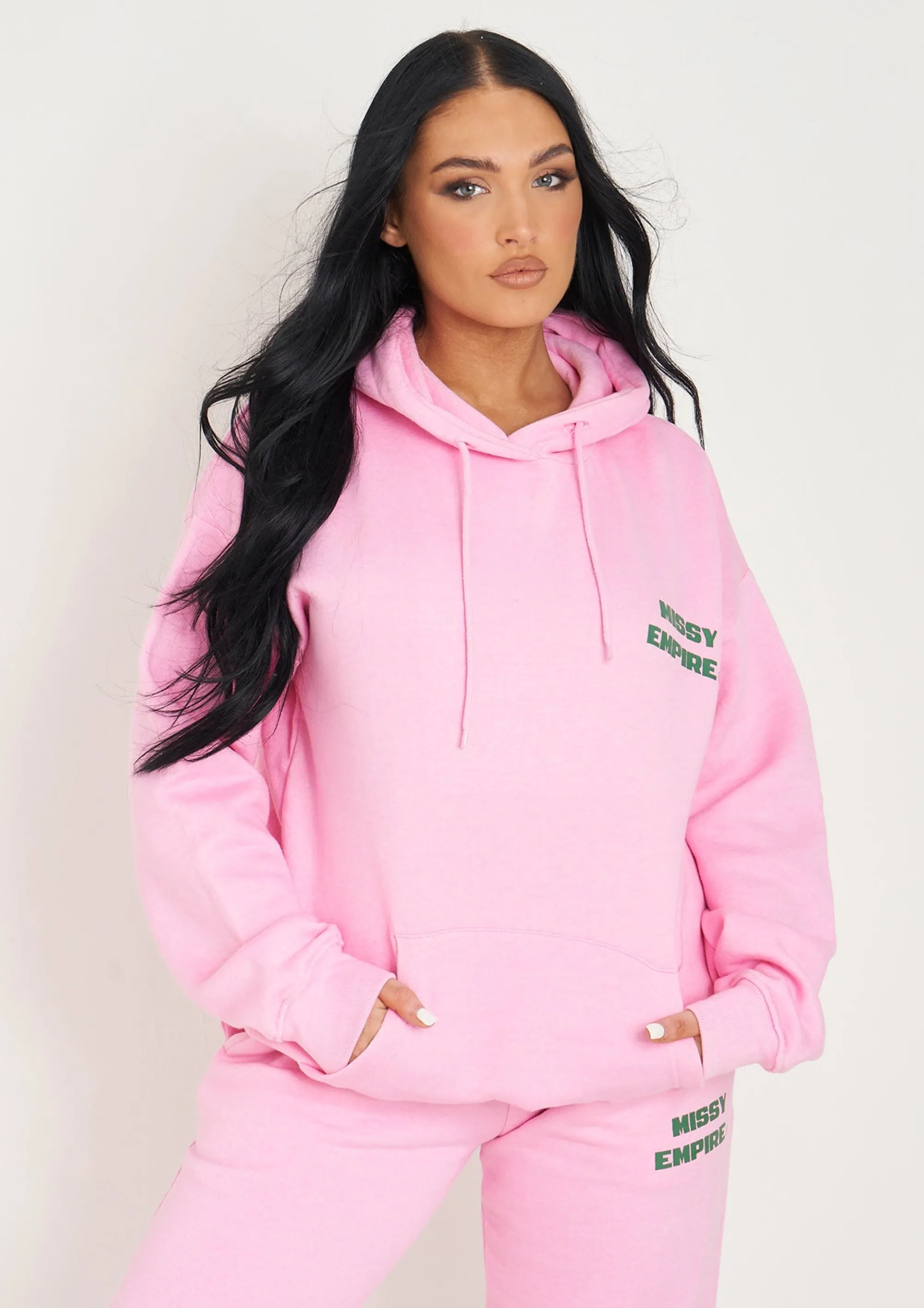 Missy Empire Serena Baby Pink Printed Oversized Hoodie^Women Tracksuits