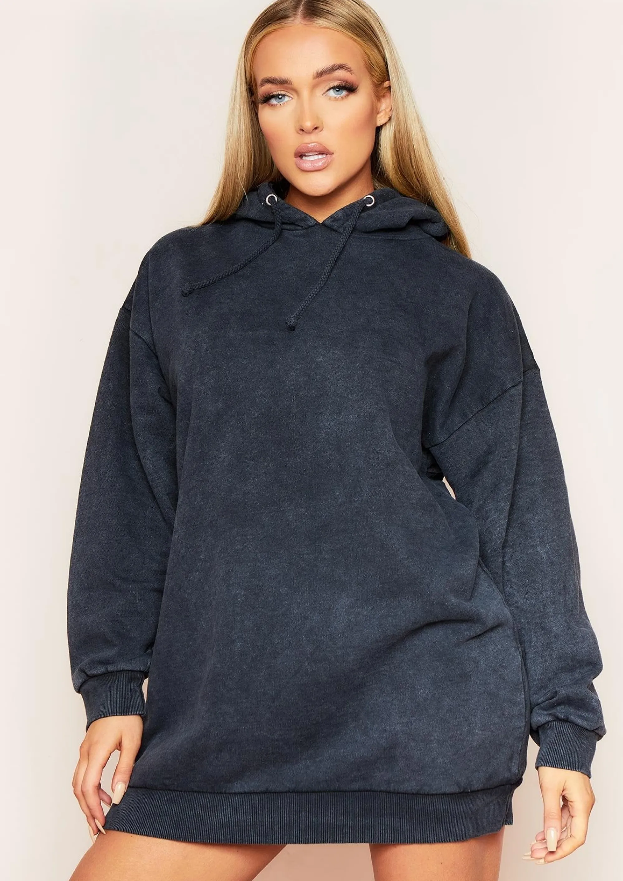 Missy Empire Sofia Charcoal Acid Wash Oversized Hoodie Dress^Women Loungewear