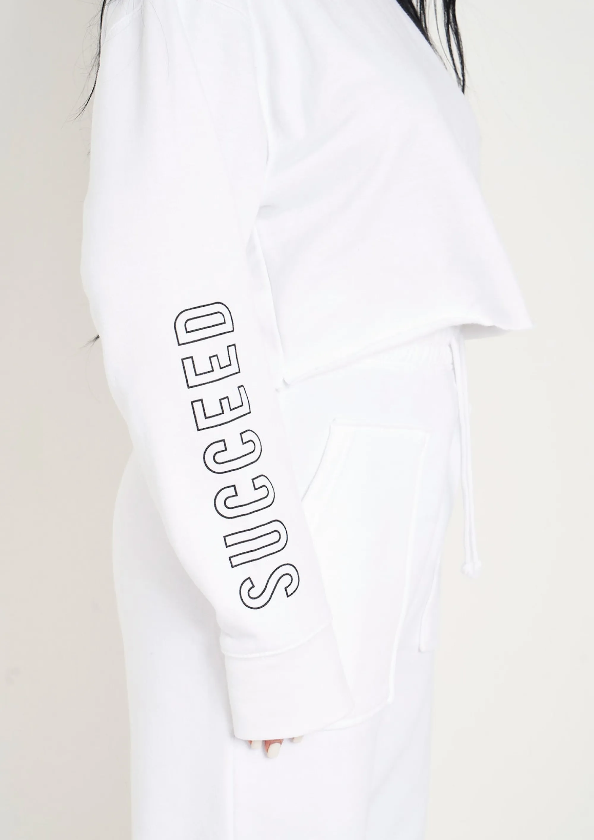 Missy Empire Sofia White Black Succeed Slogan Cropped Sweatshirt^Women Tracksuits