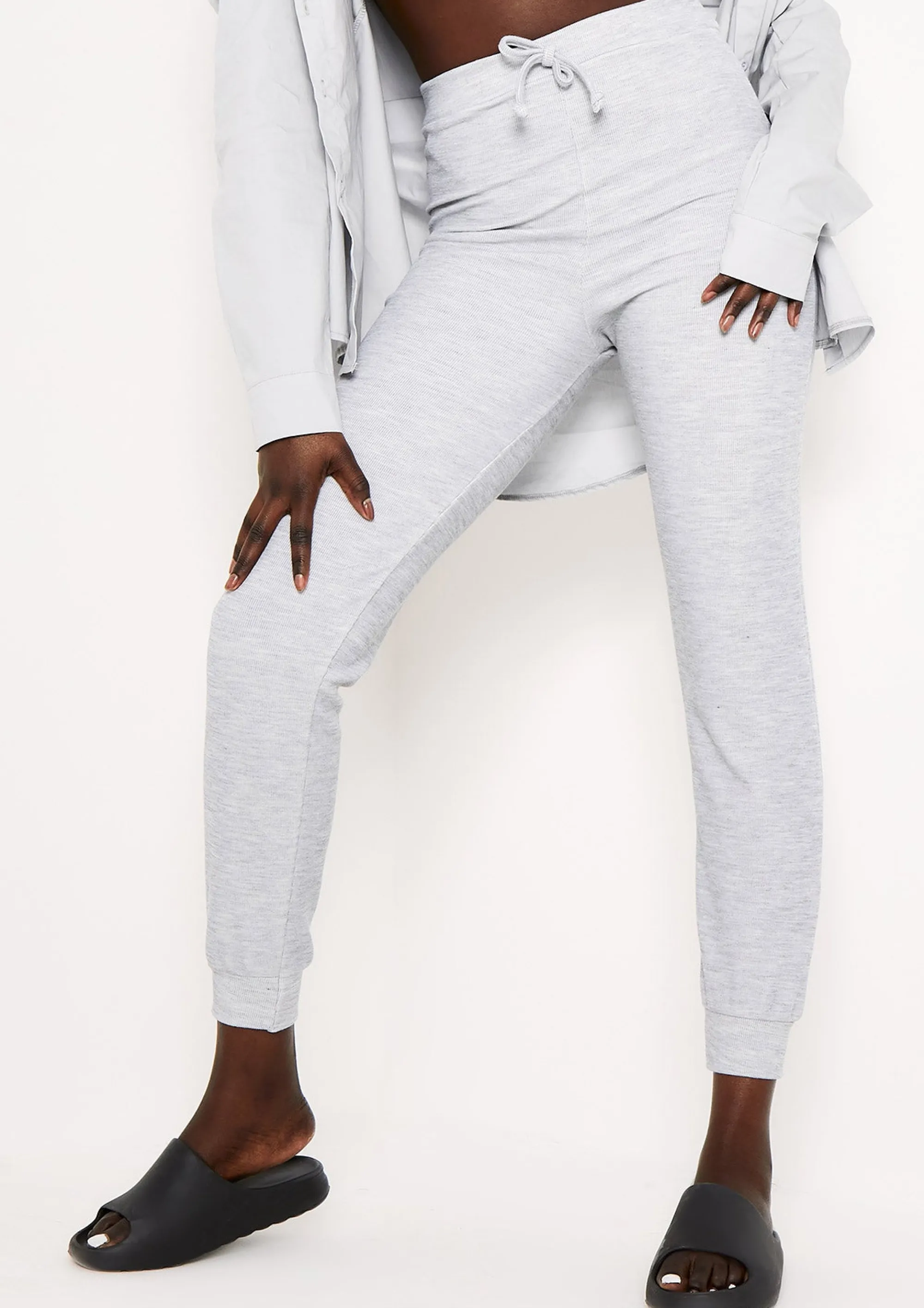 Missy Empire Sophie Grey Soft Ribbed Drawstring Joggers^Women Loungewear