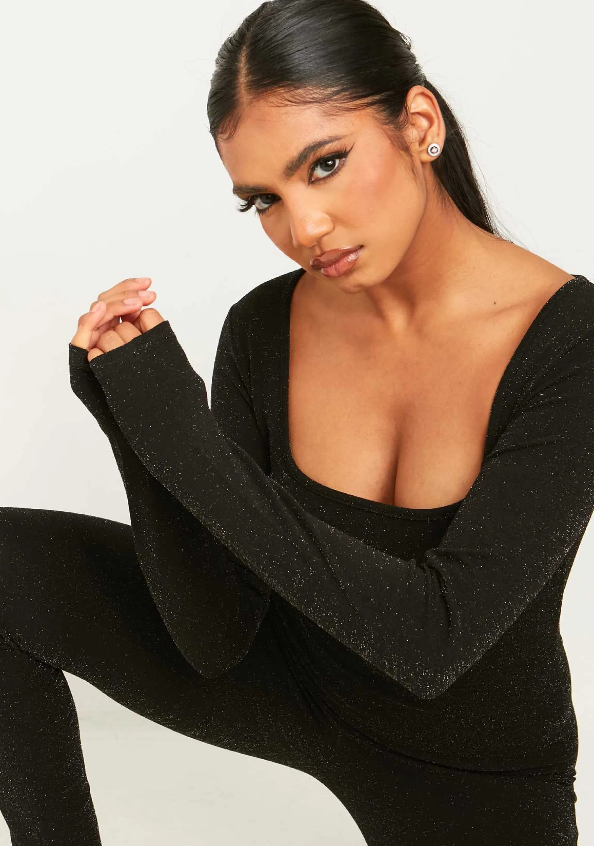 Missy Empire Stacey Black Glitter Square Neck Jumpsuit^Women Jumpsuits & Playsuits