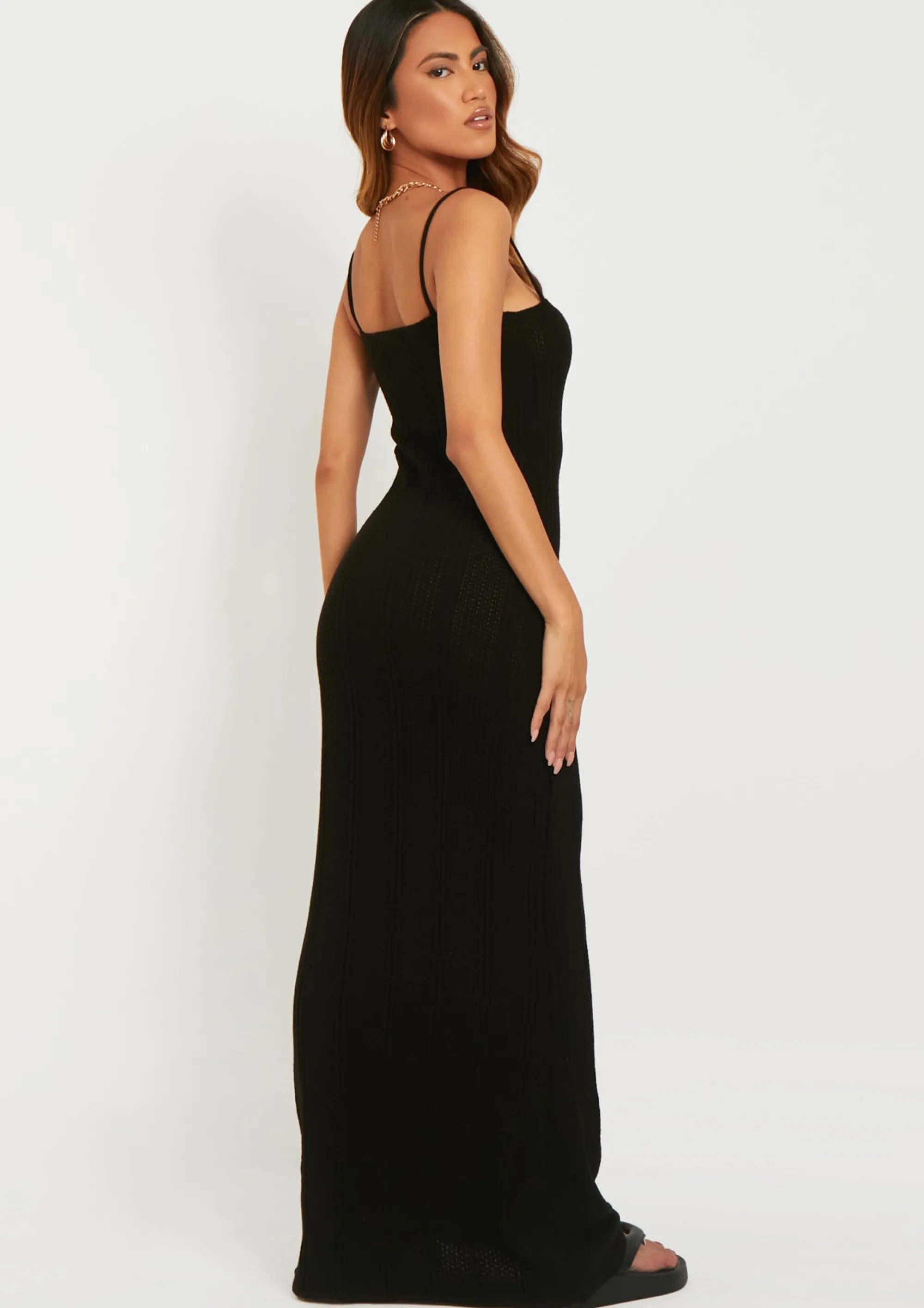 Missy Empire Stella Black Ruched Front Crochet Maxi Dress^Women Dresses