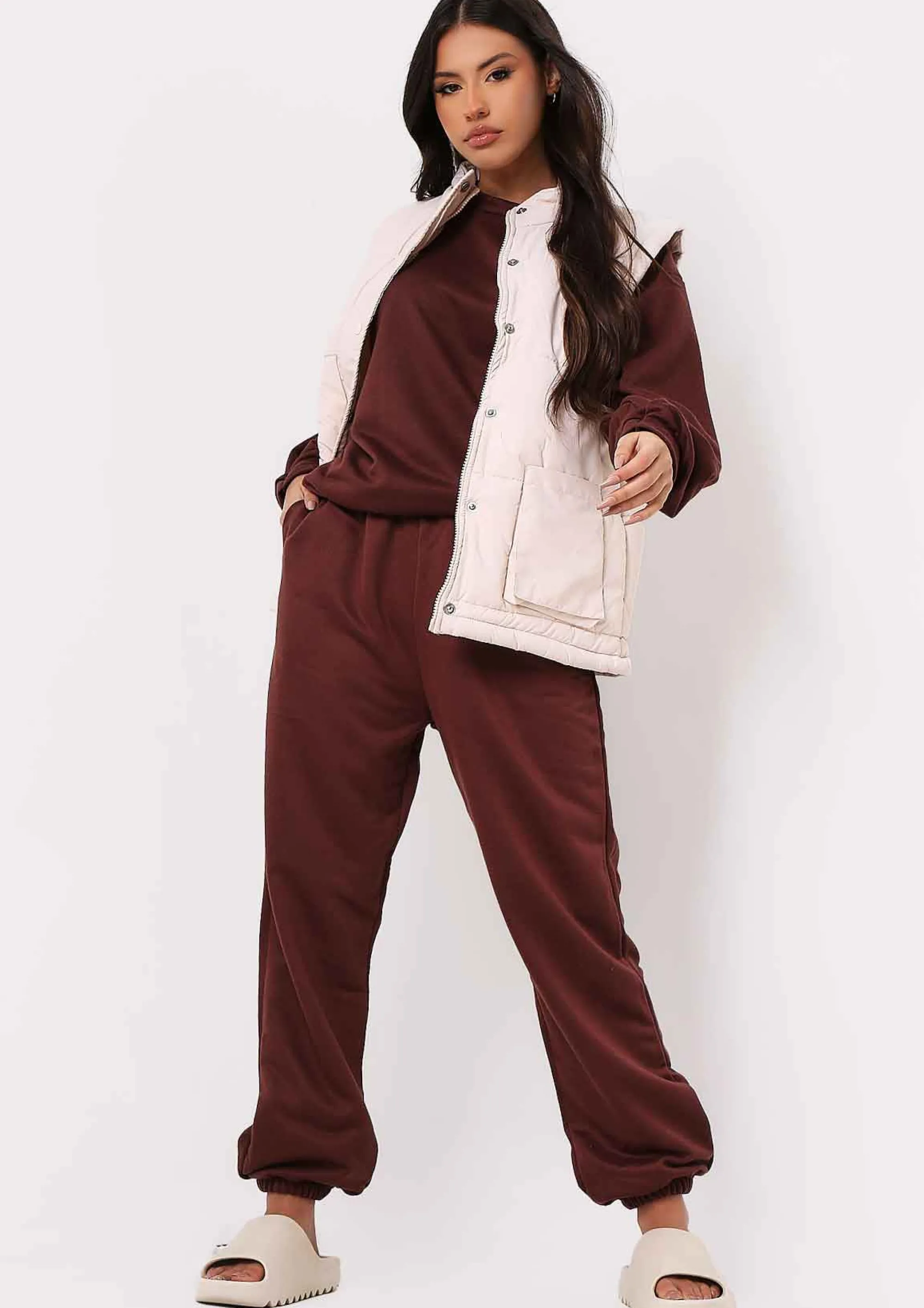 Missy Empire Stella Chocolate Casual High Waisted Joggers^Women Loungewear