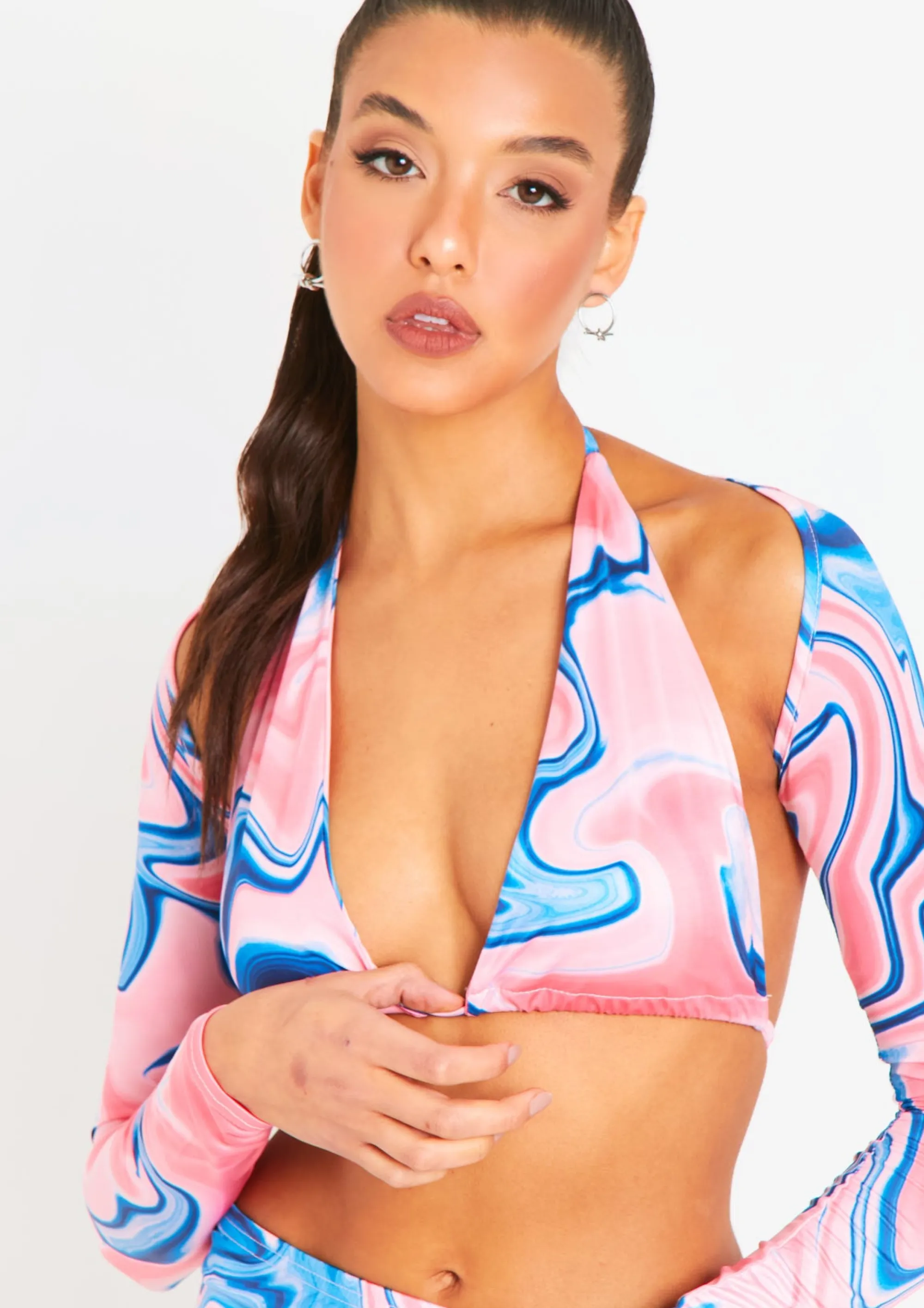 Missy Empire Taliyah Pink Swirl Printed Bikini Top With Matching Bolero Flash Sale