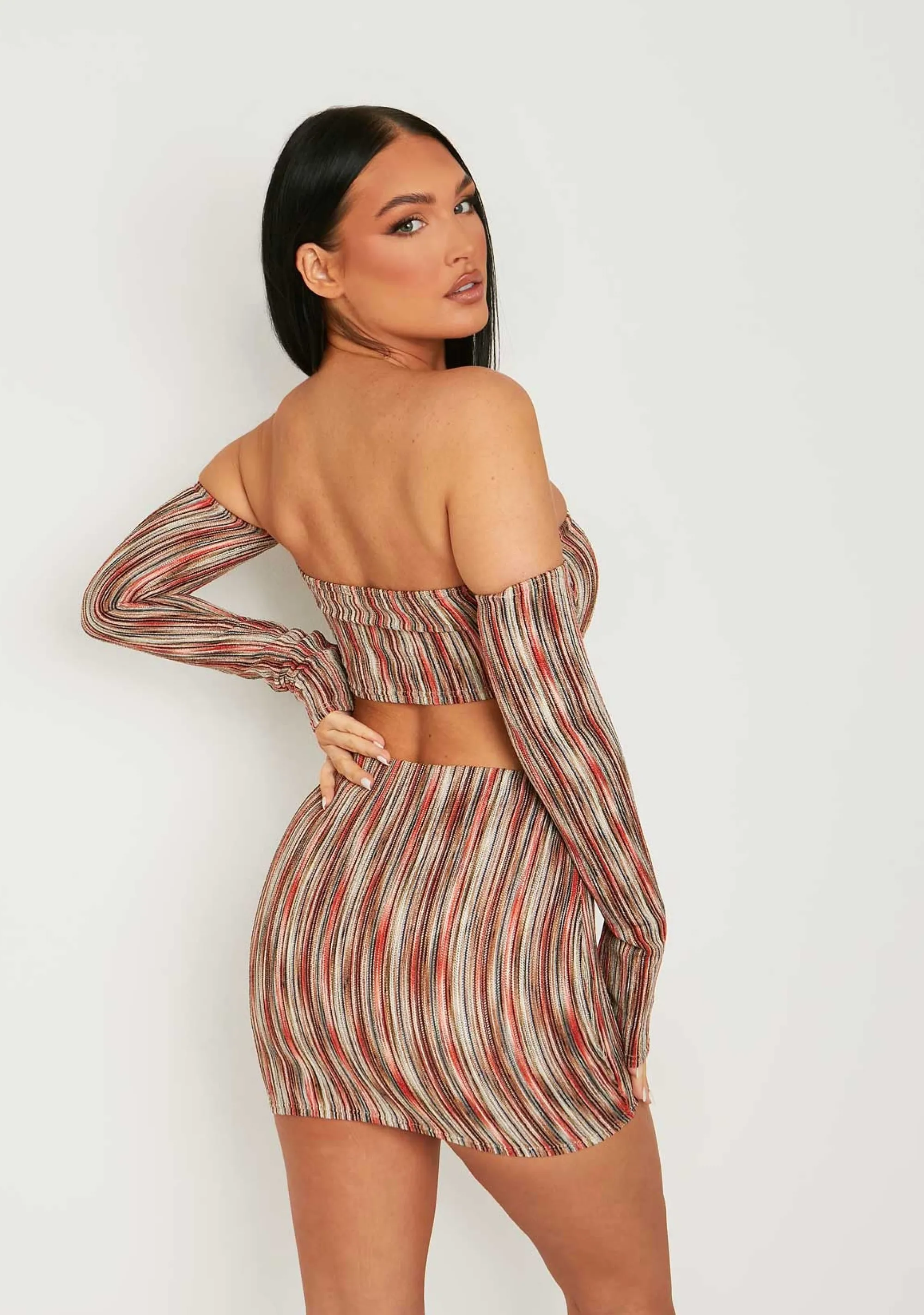 Missy Empire Talulla Multi Stripe Cold Shoulder Bandeau Crop Top Clearance