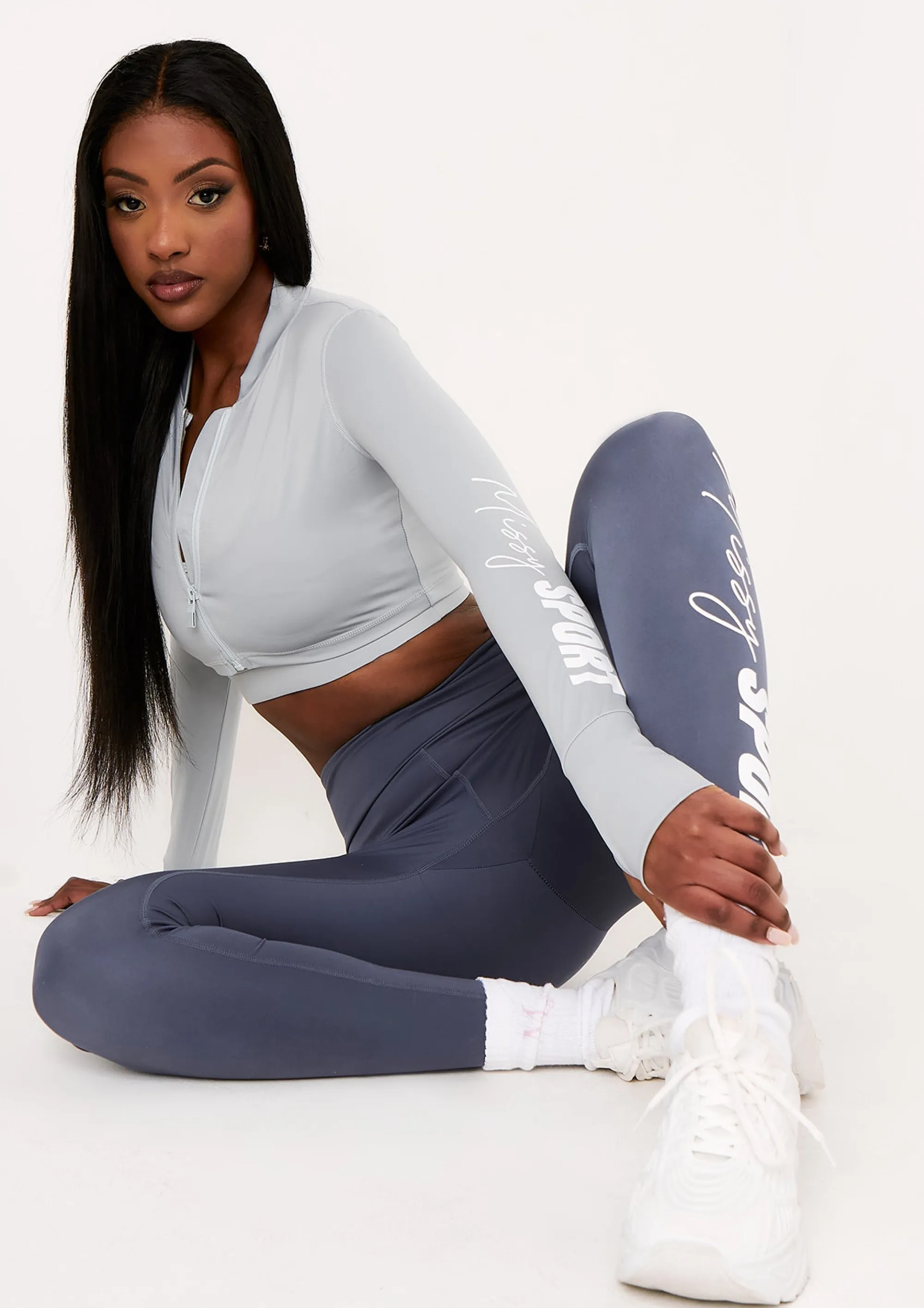 Missy Empire Tana Pale Blue Missy Sport Zip Through Cropped Gym Jacket^Women Activewear