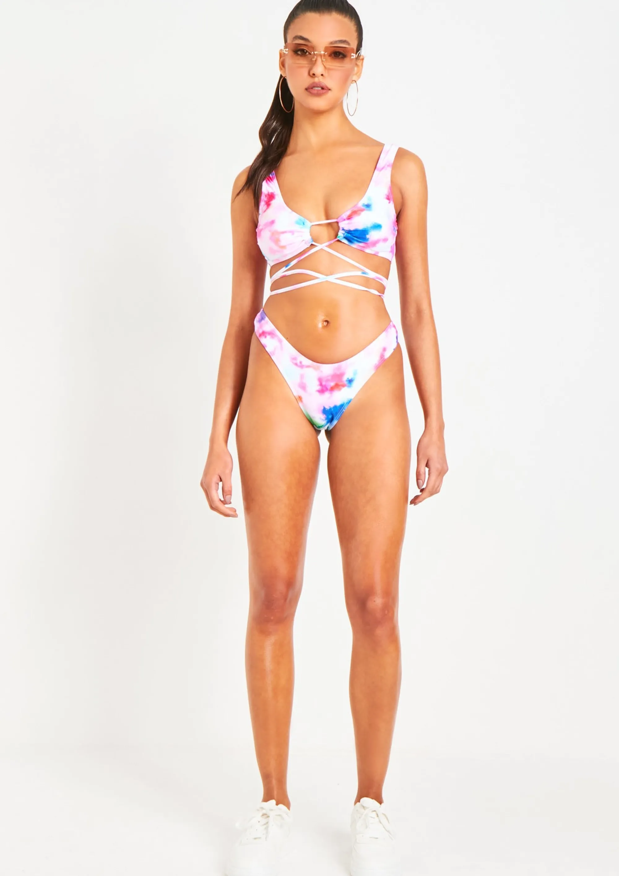 Missy Empire Tasha Multi Tie Dye Tie Front Bikini Set Discount