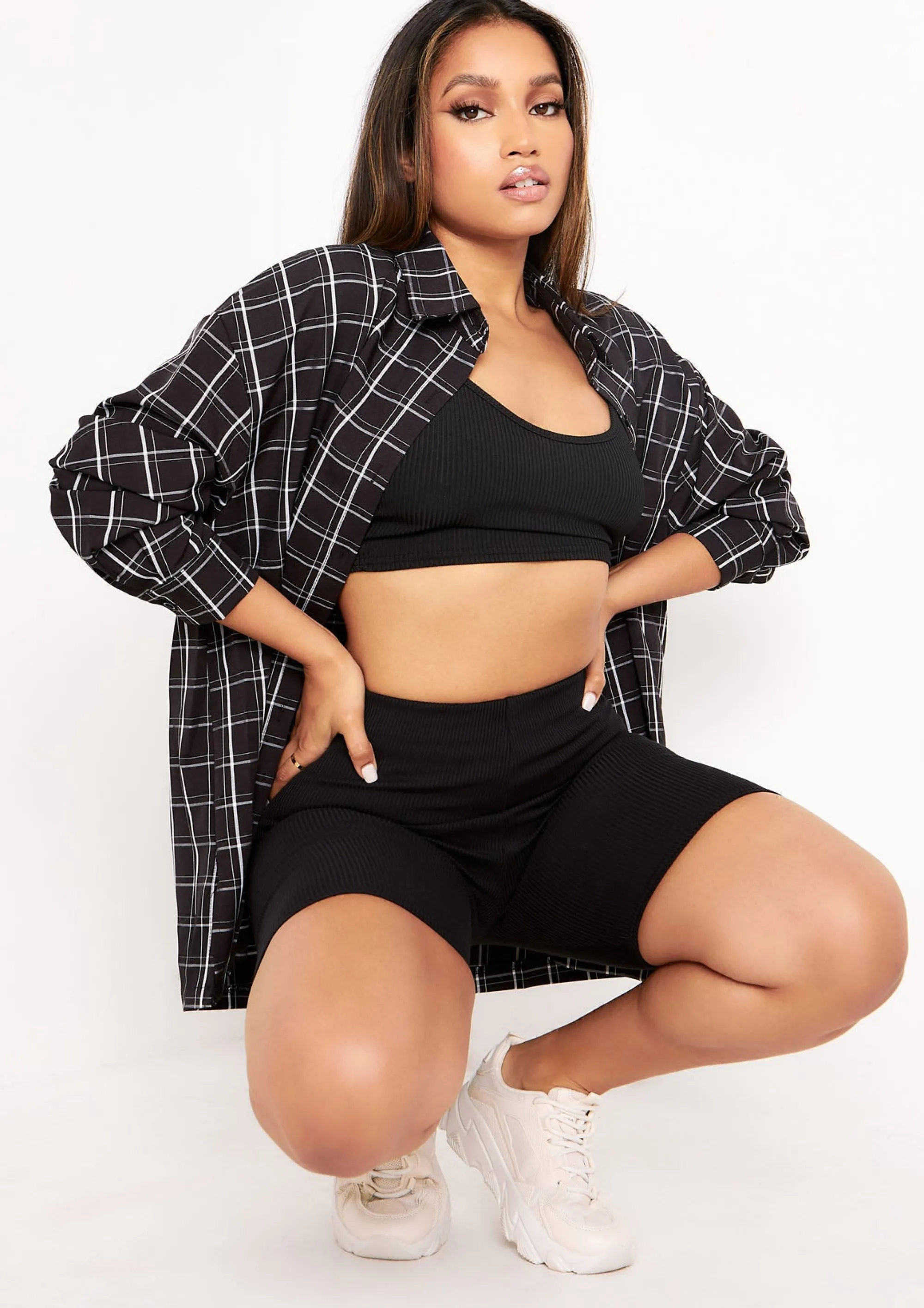 Missy Empire Teresa Black And White Longline Checked Oversized Shirt Online