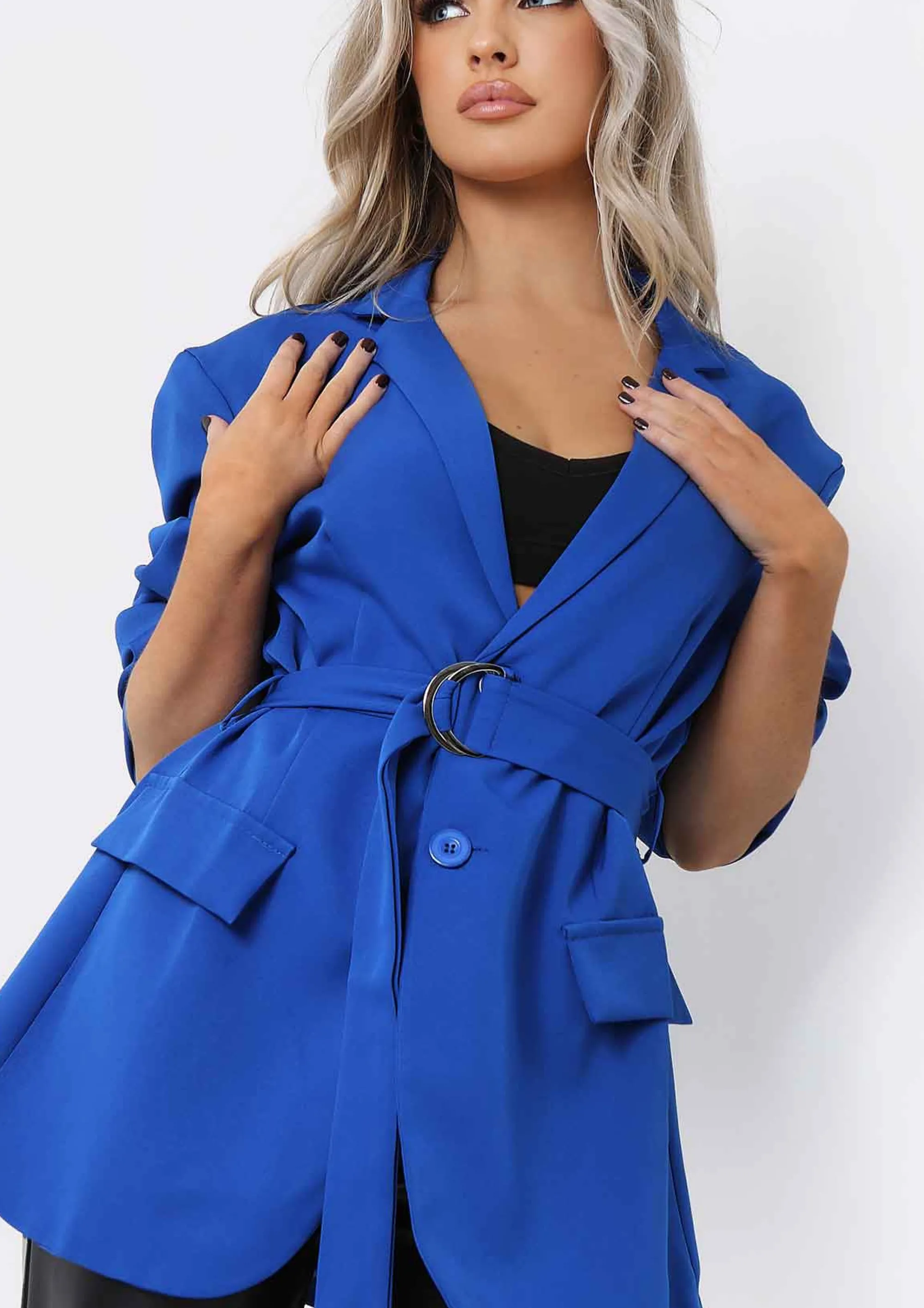 Missy Empire Tia Royal Blue Oversized Belted Blazer Flash Sale