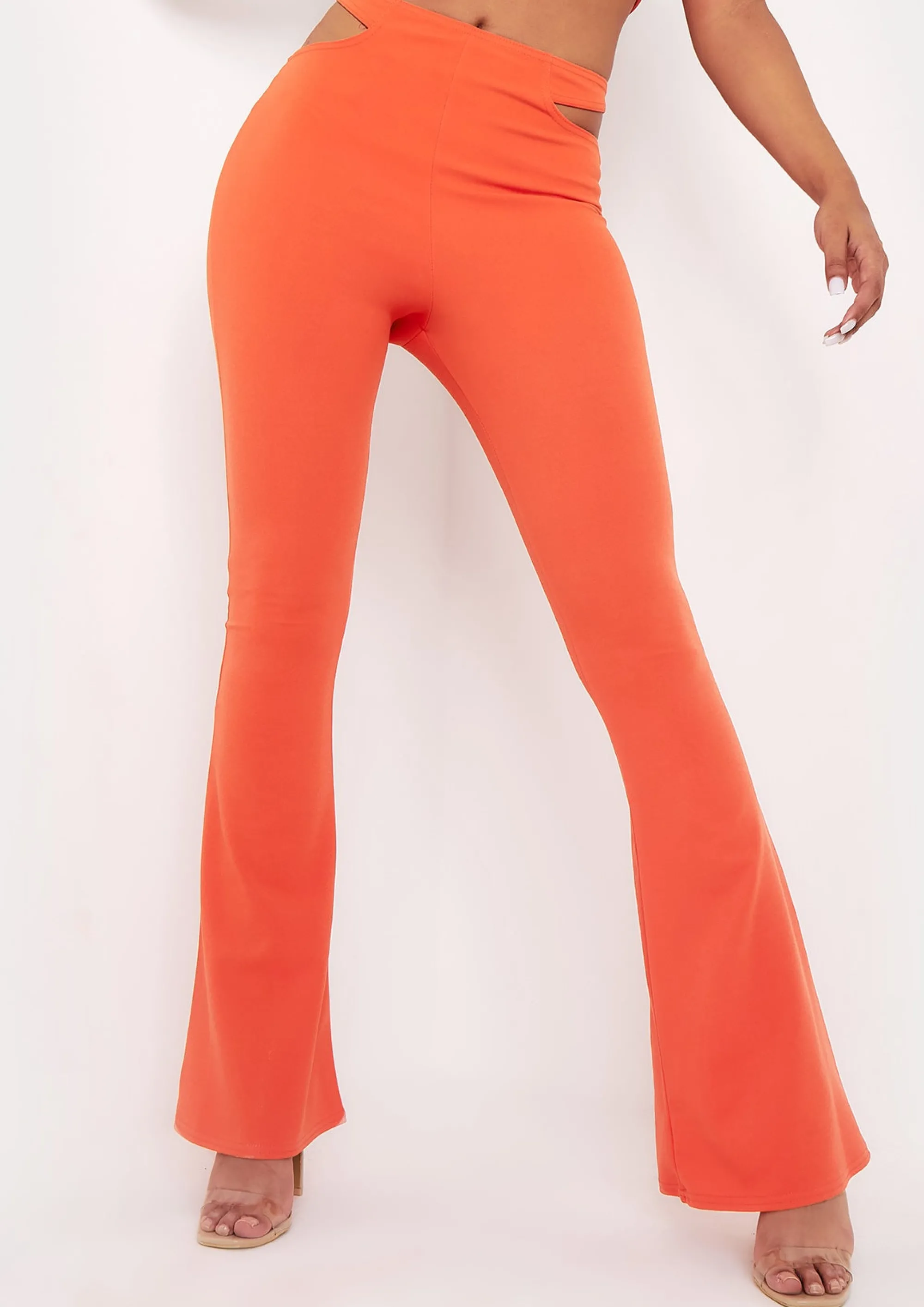 Missy Empire Tiffany Orange Flared Thong Back Trousers^Women Trousers