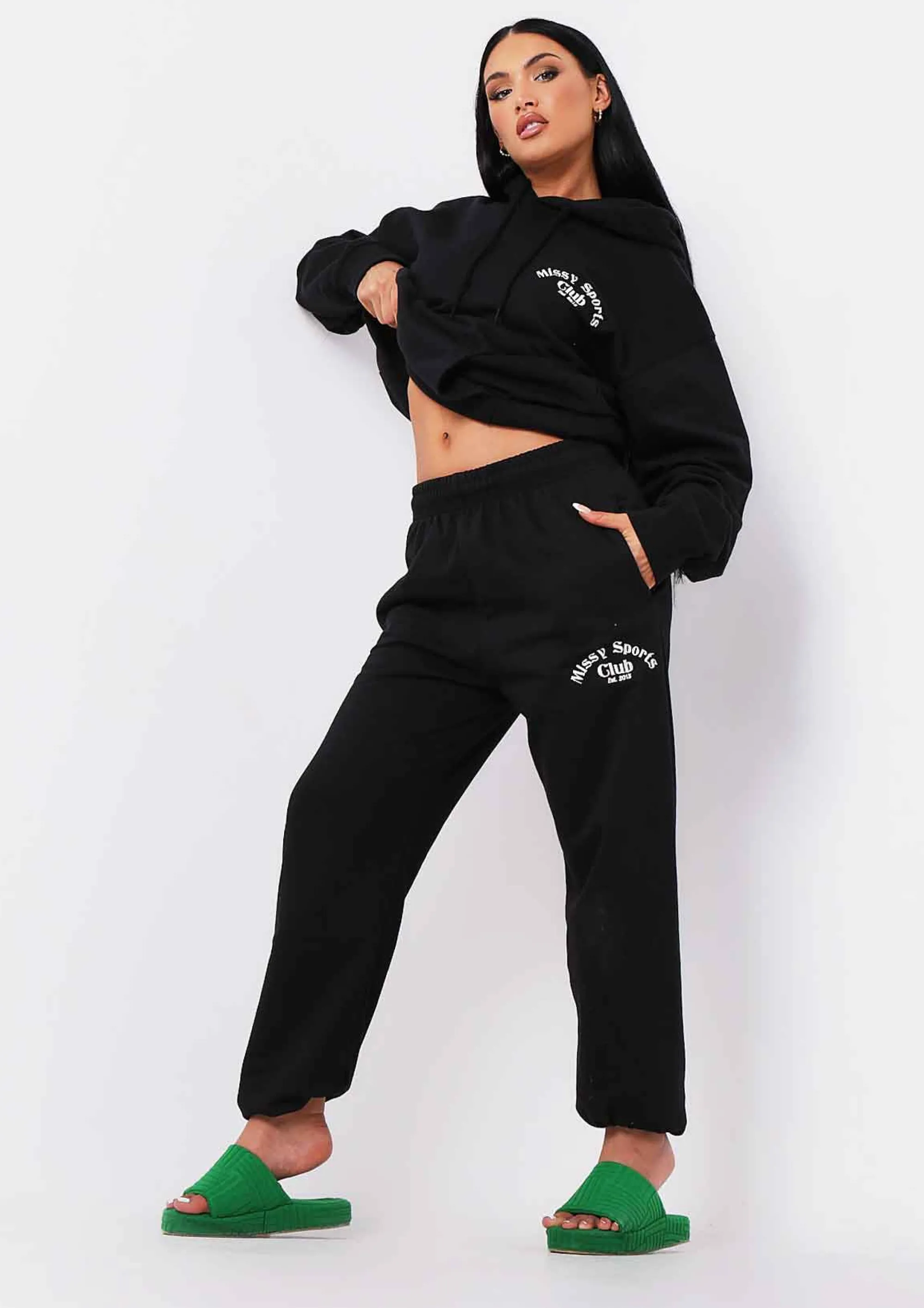 Missy Empire Tina Black Missy Sports Club Casual Joggers^Women Tracksuits