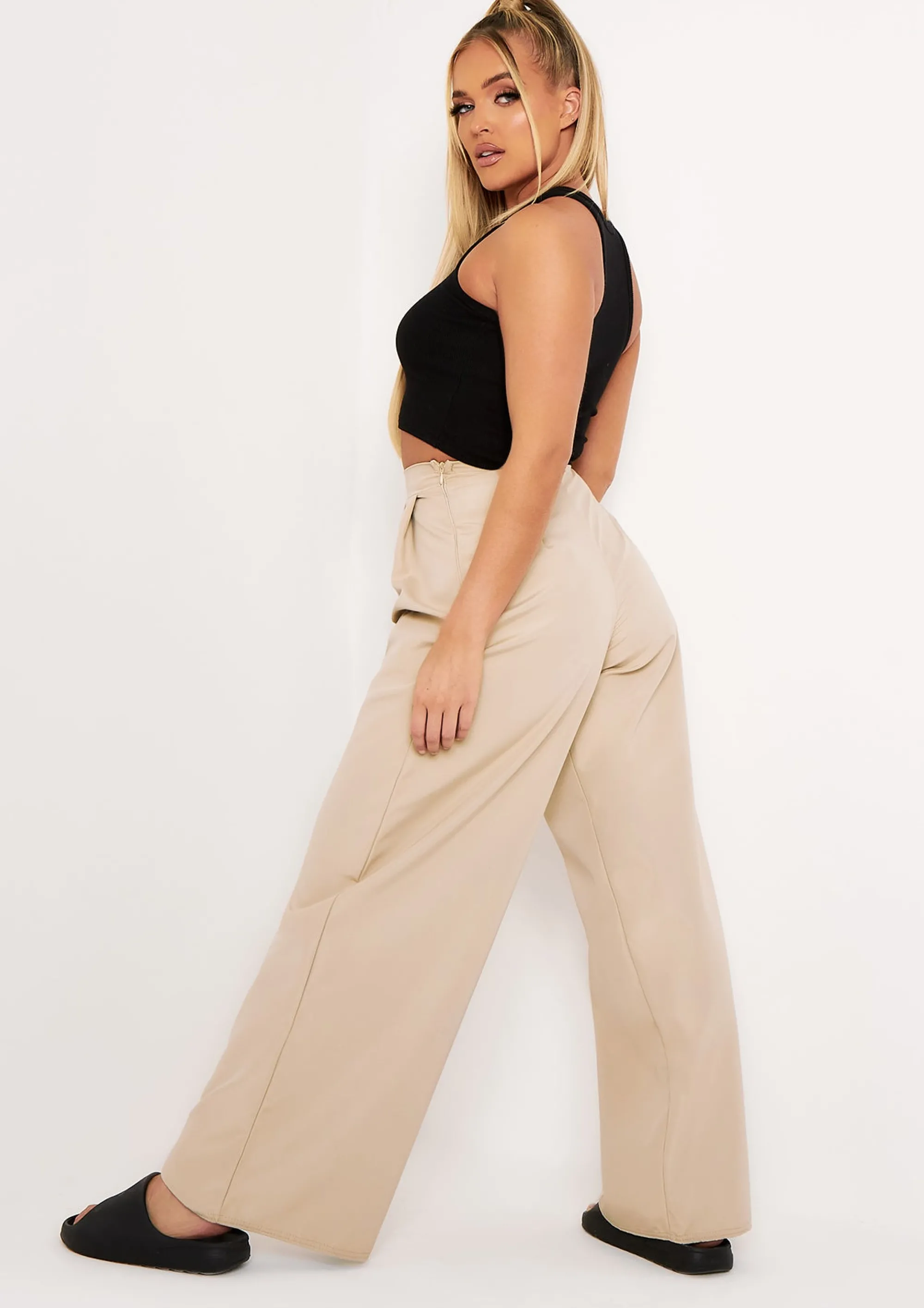 Missy Empire Tyra Beige Wide Leg Trousers^Women Trousers