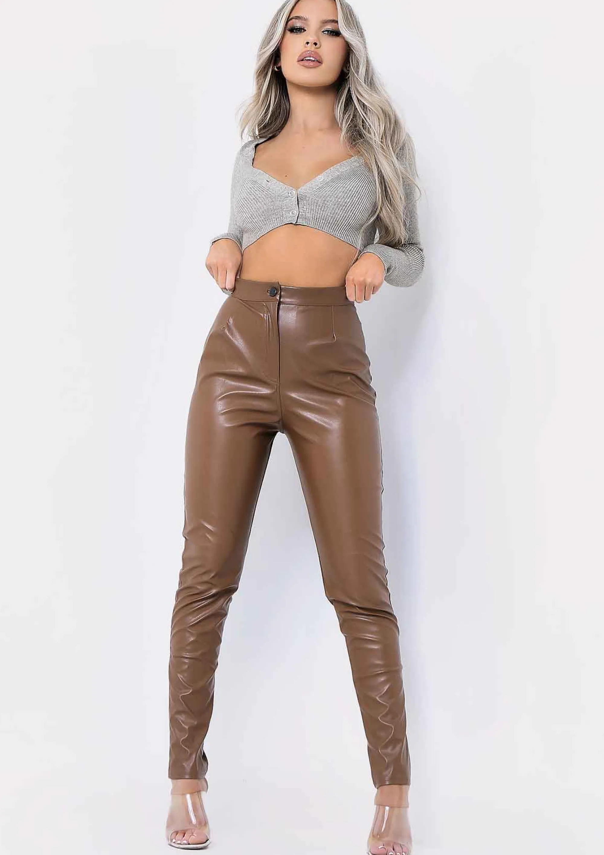 Missy Empire Urmi Brown Vegan Leather Pu Skinny Trousers^Women Trousers