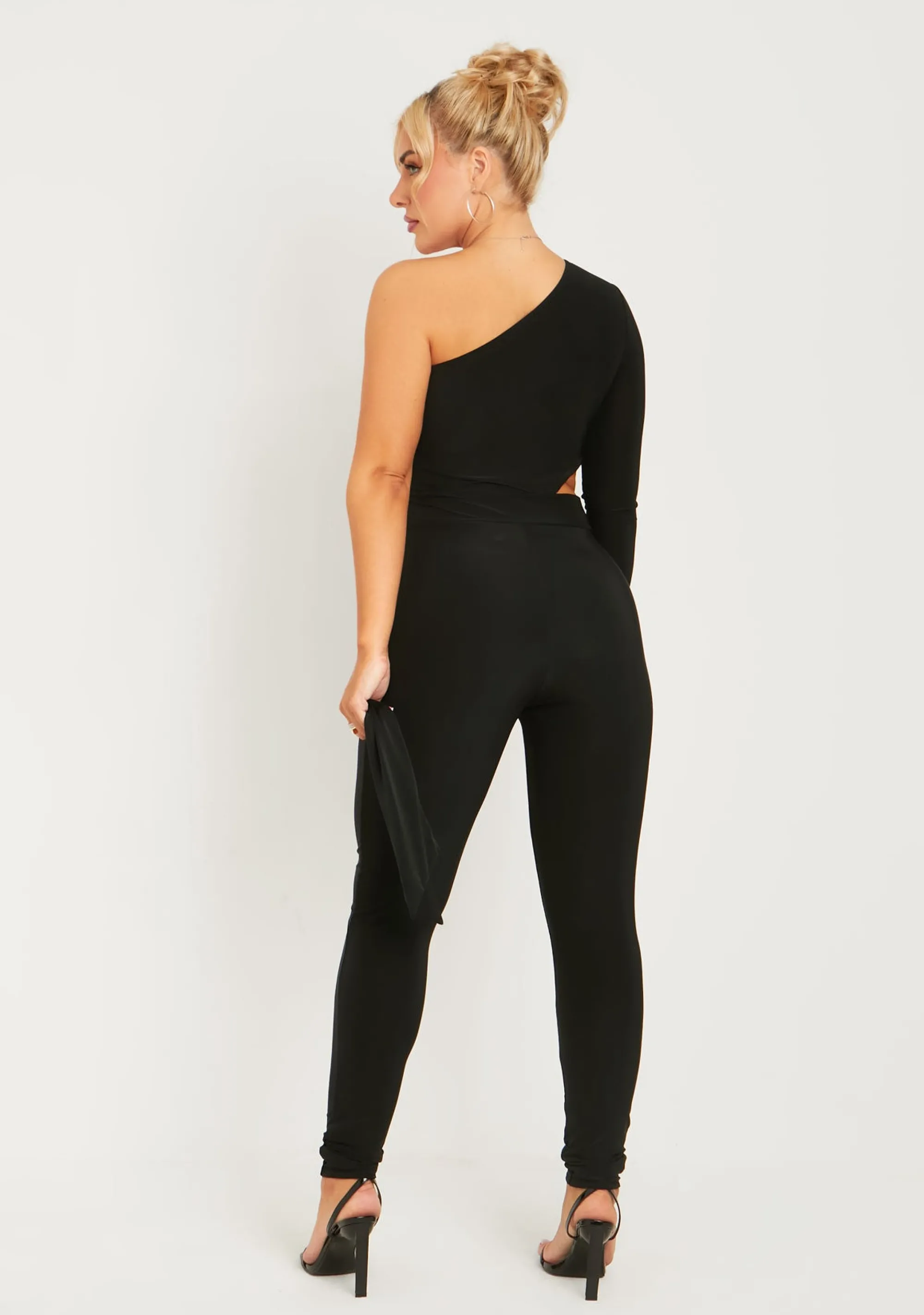 Missy Empire Valencia Black Double Layer Slinky Cut Out One Shoulder Jumpsuit^Women Jumpsuits & Playsuits