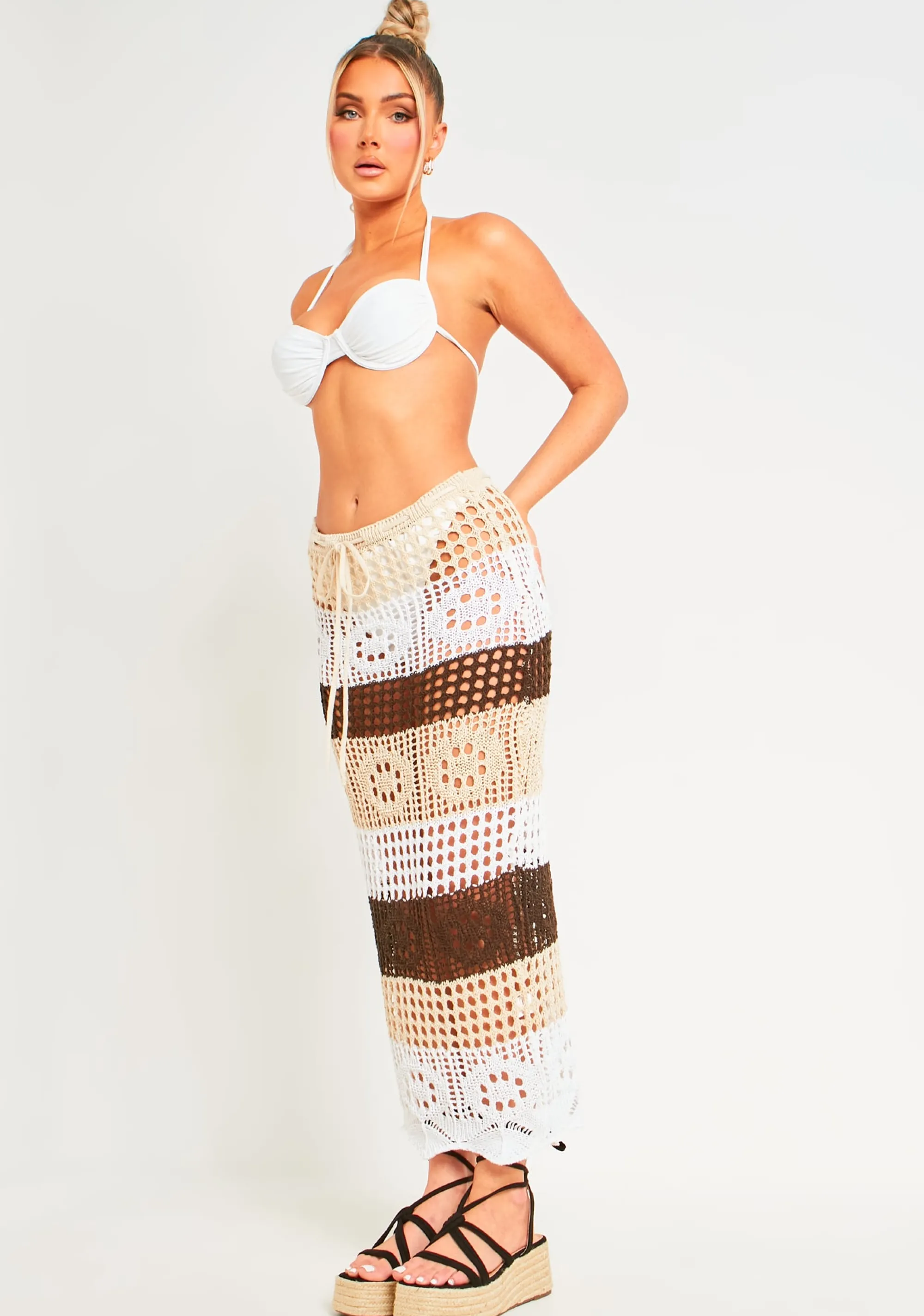 Missy Empire Valentina Multi Crochet Panelled Maxi Skirt Clearance