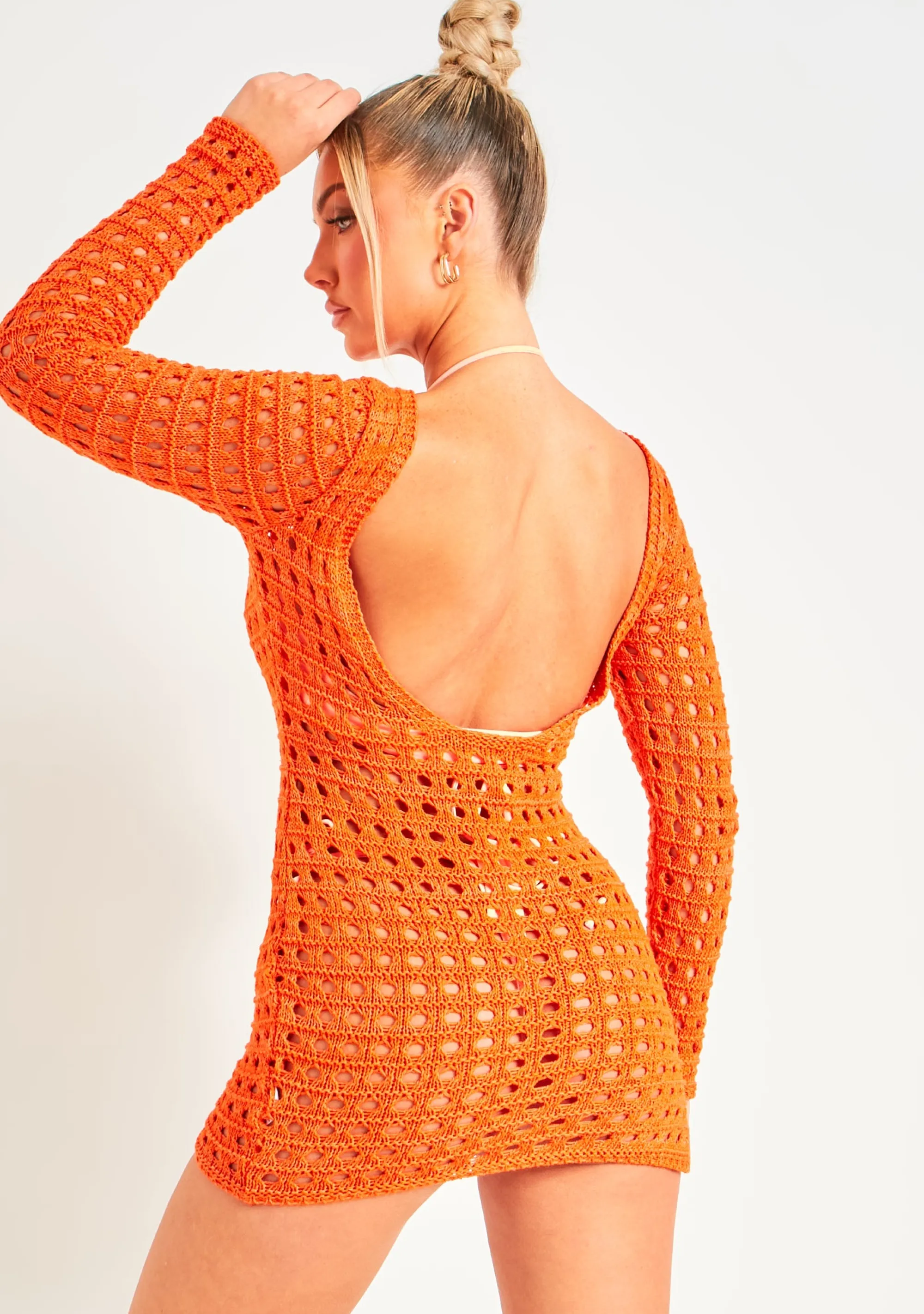 Missy Empire Valerie Orange Low Back Crochet Beach Dress Cover Up^Women Dresses