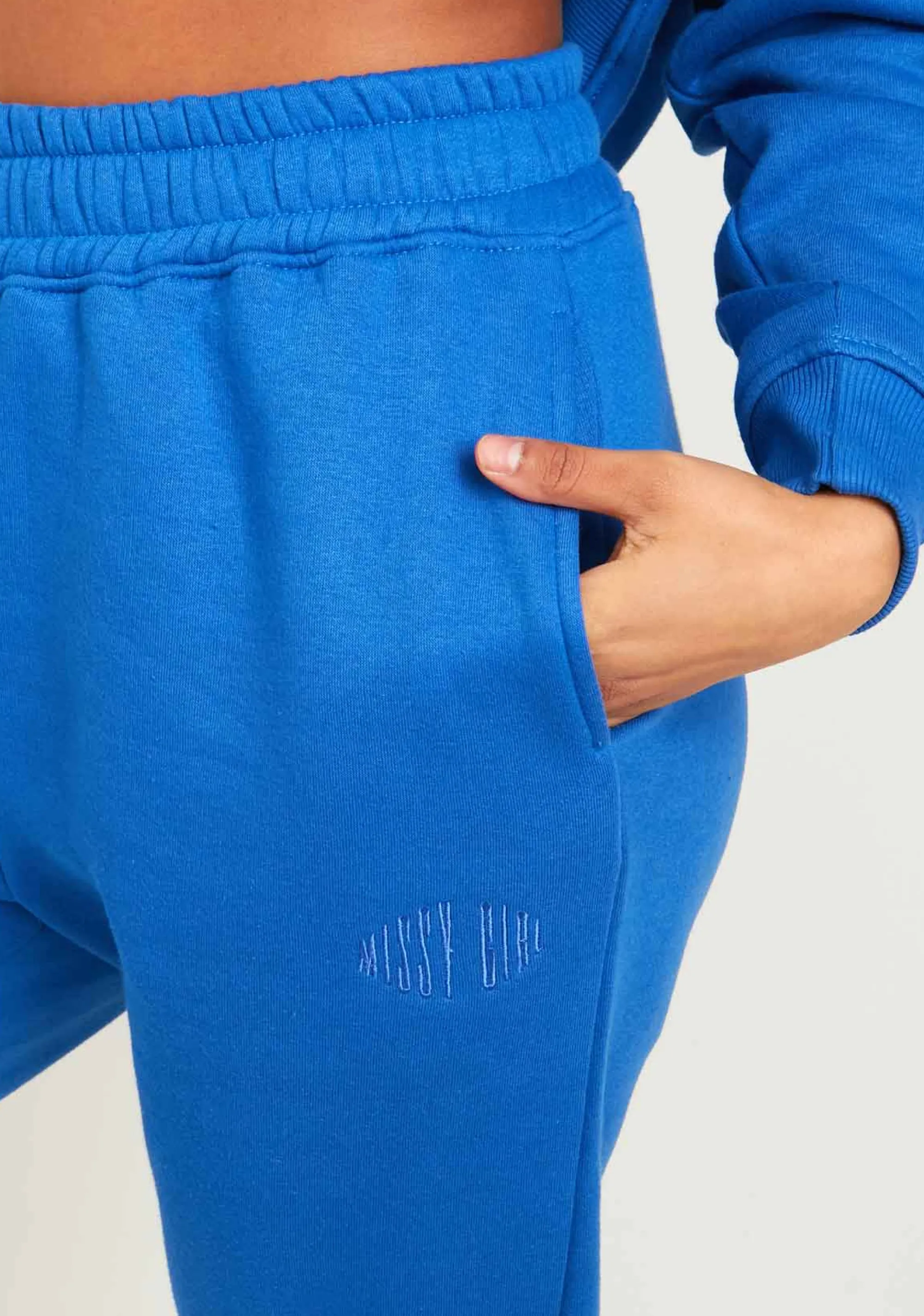 Missy Empire Verity Blue Missy Girl Embroidered 90's Cuffed Jogger^Women Tracksuits