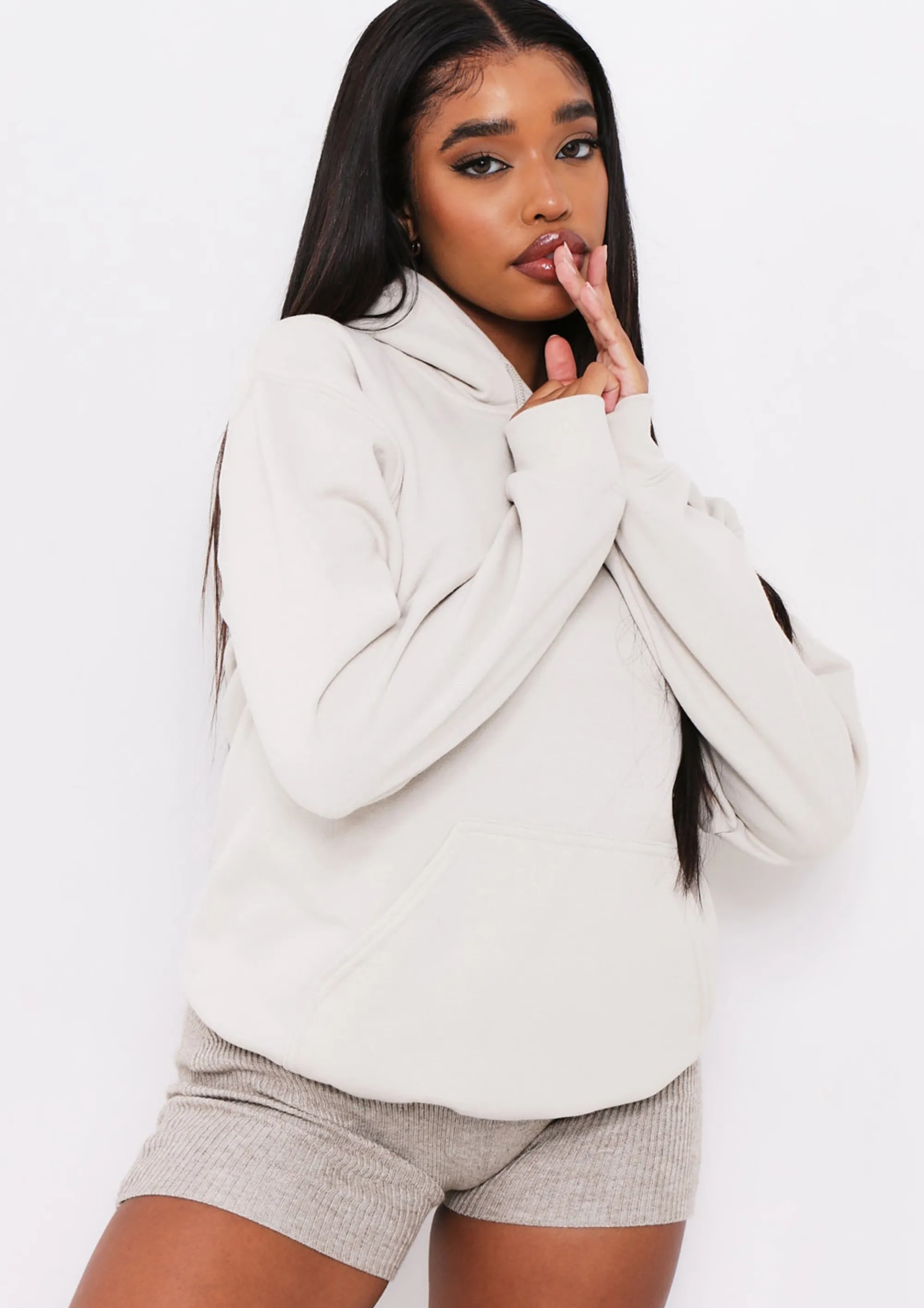 Missy Empire Vickie Beige Oversized Drawstring Hoodie Best Sale