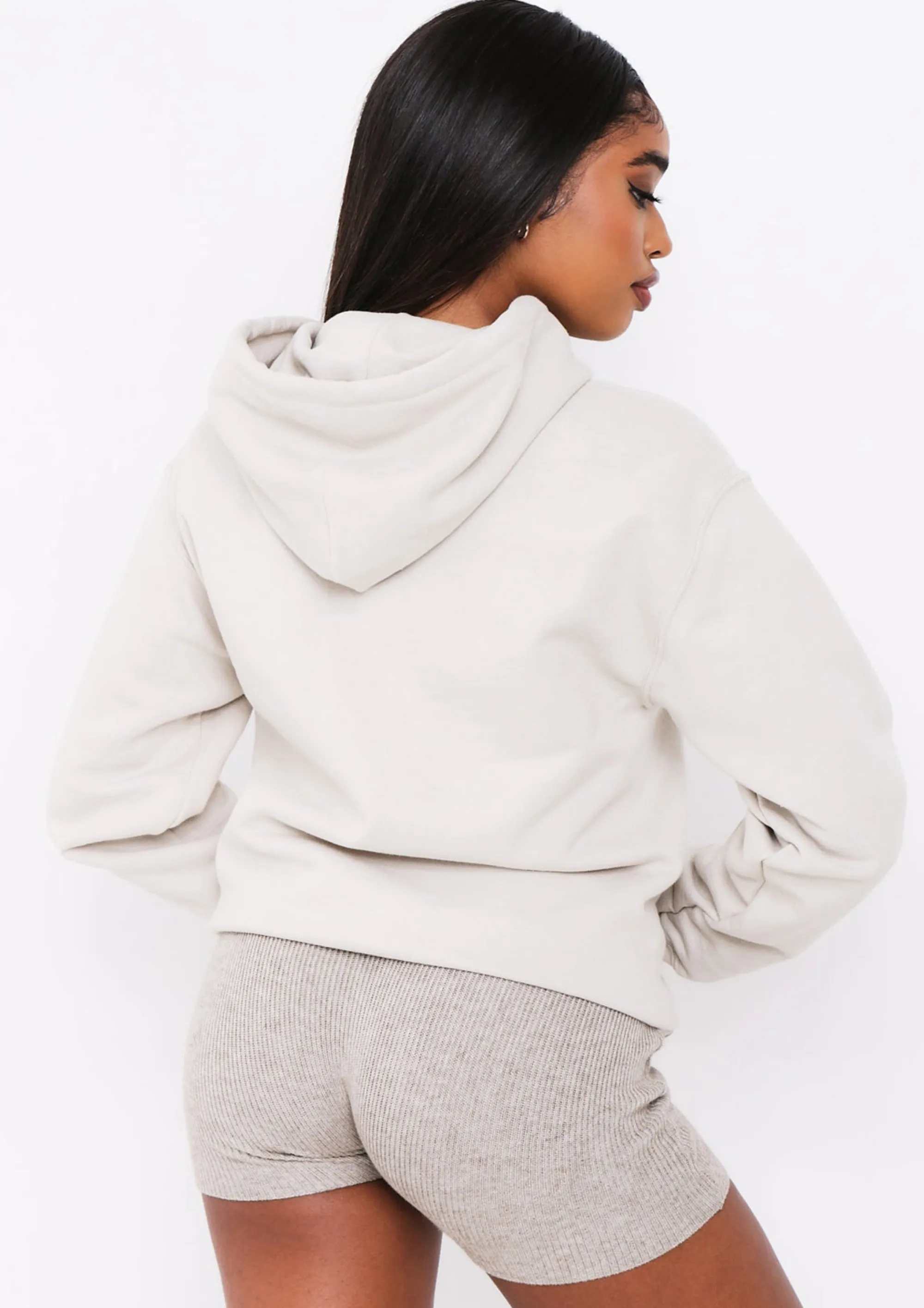 Missy Empire Vickie Beige Oversized Drawstring Hoodie Best Sale