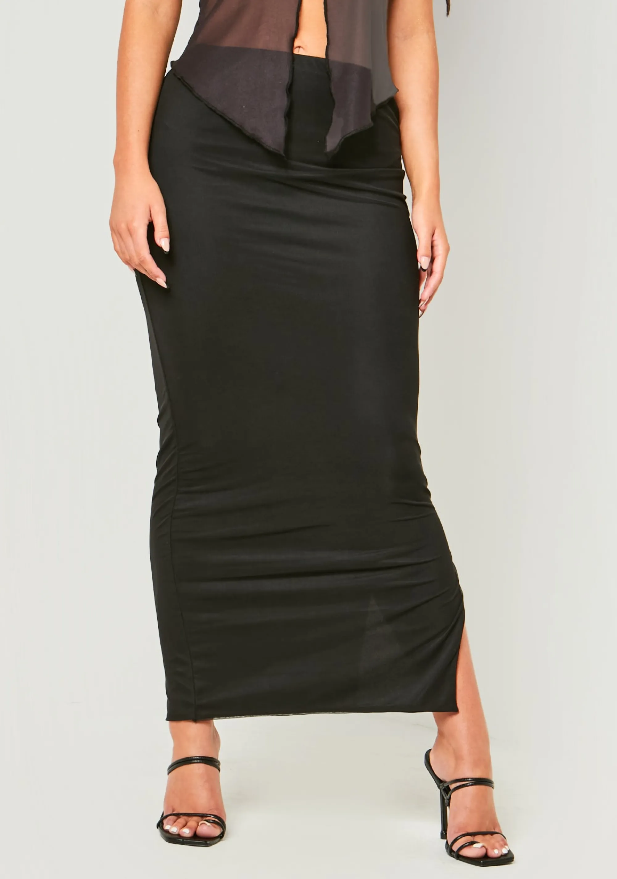 Missy Empire Vienna Black Overlay Low Rise Maxi Skirt Cheap