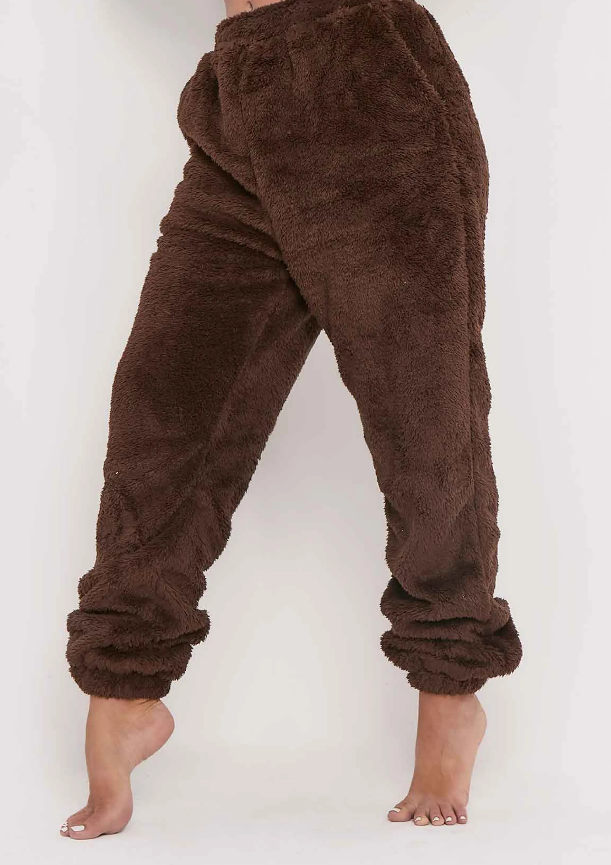Missy Empire Yasmine Chocolate Fluffy Teddy Borg Casual Oversized Joggers^Women Nightwear