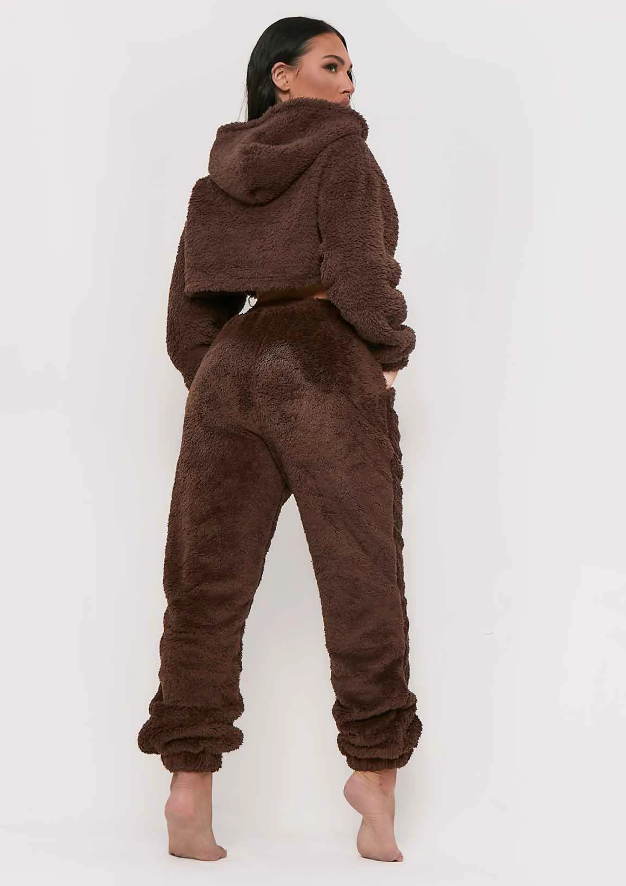 Missy Empire Yasmine Chocolate Fluffy Teddy Borg Casual Oversized Joggers^Women Nightwear