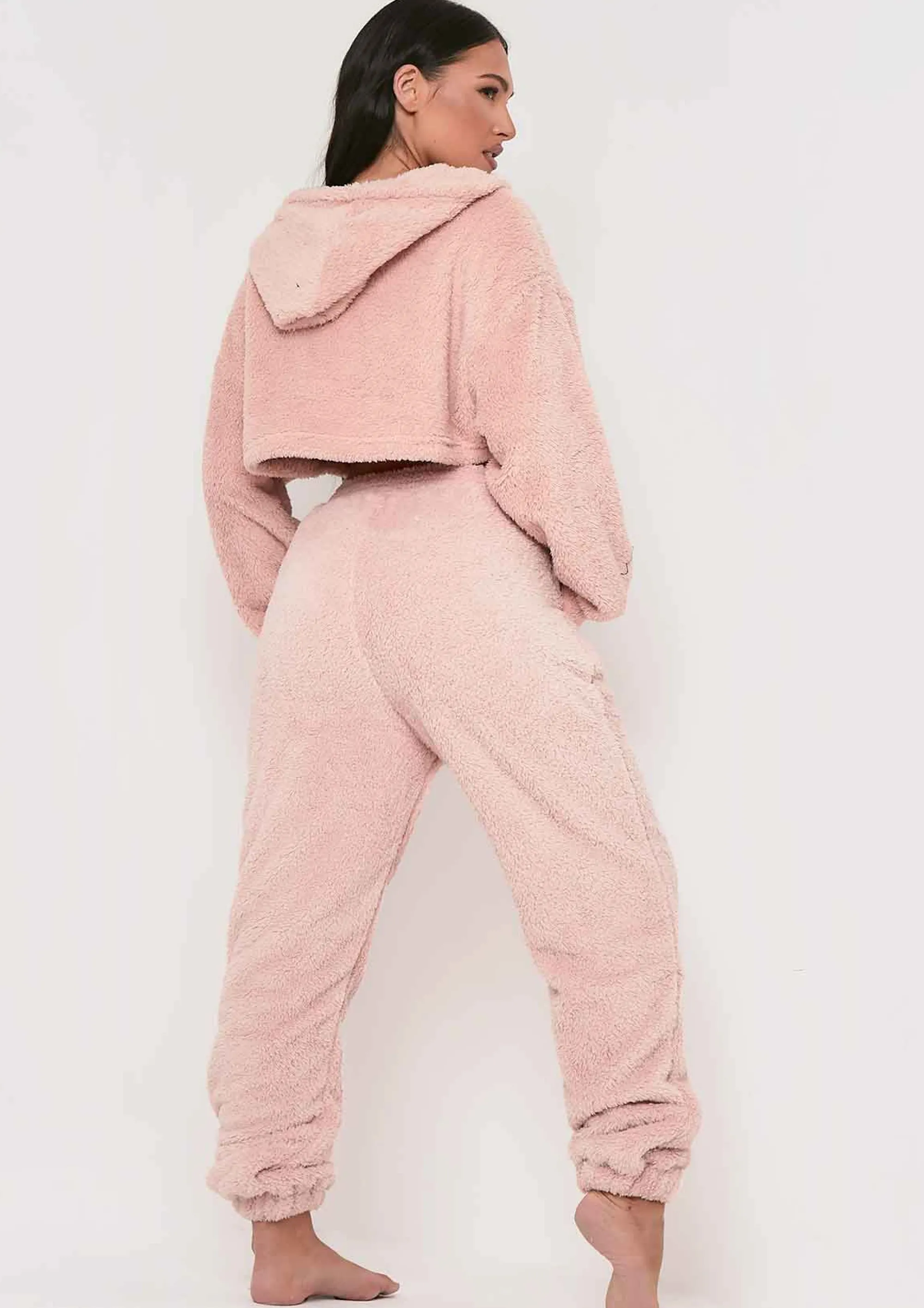 Missy Empire Yasmine Pink Fluffy Teddy Borg Casual Oversized Joggers^Women Nightwear