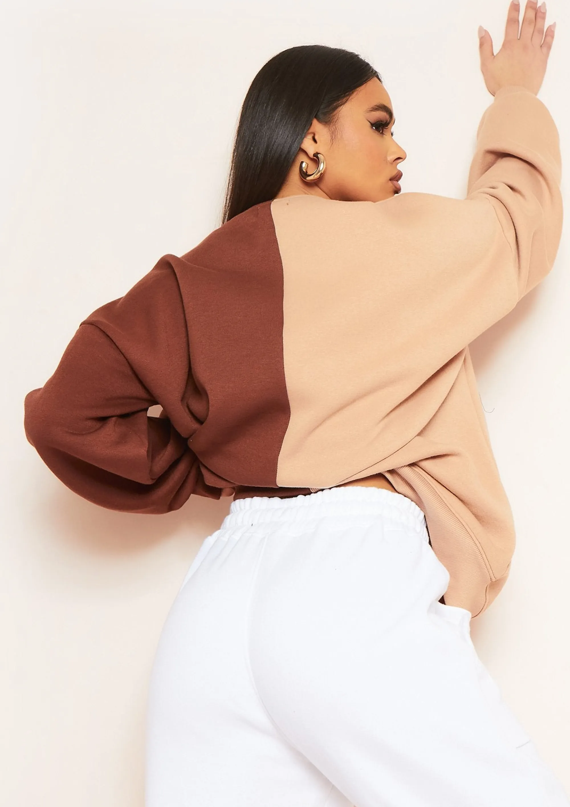 Missy Empire Zee Brown Spliced St Moritz Slogan Oversized Sweatshirt Cheap
