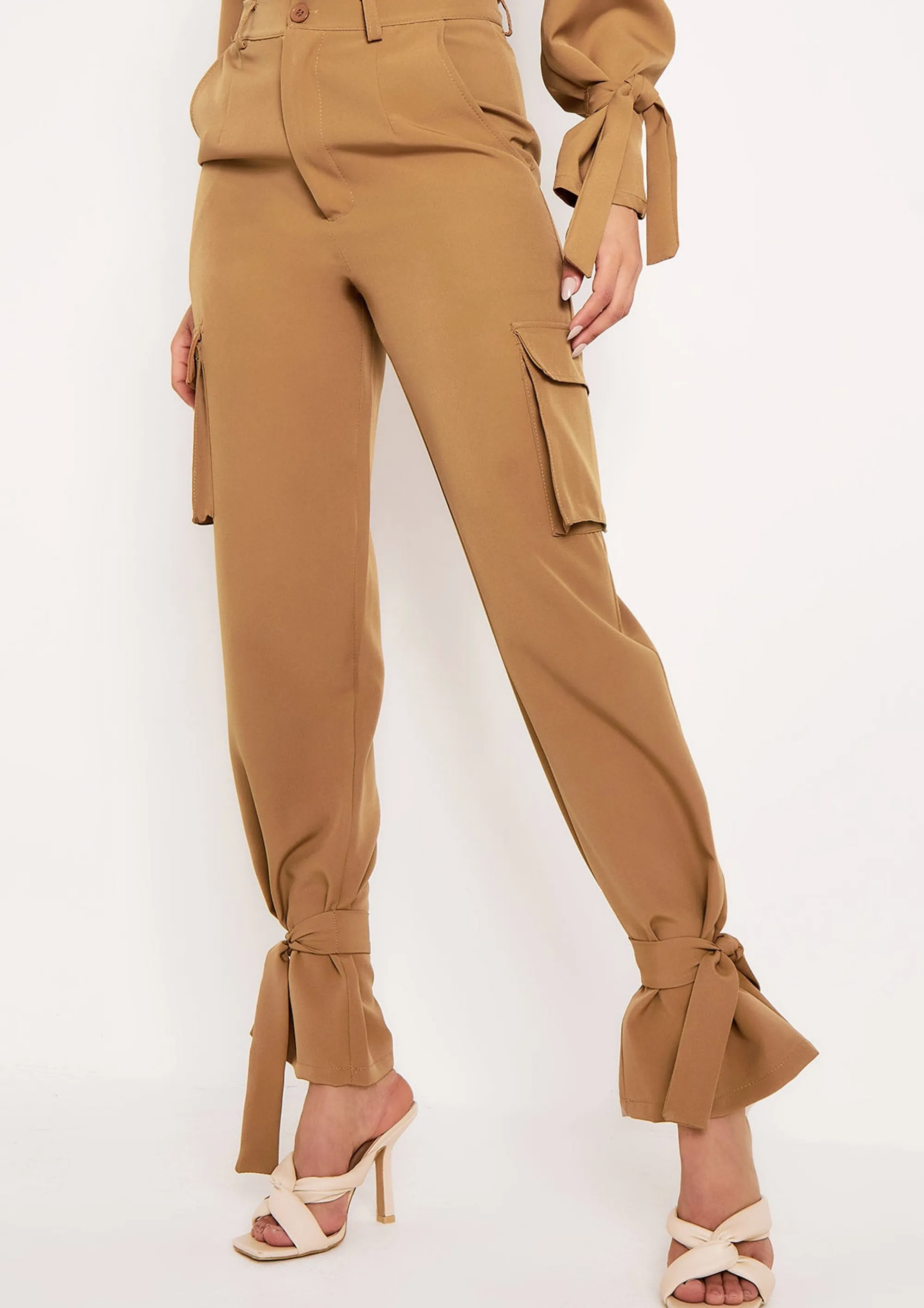 Missy Empire Zoey Camel Tie Ankle Pocket Detail Tailored Trouser^Women Trousers